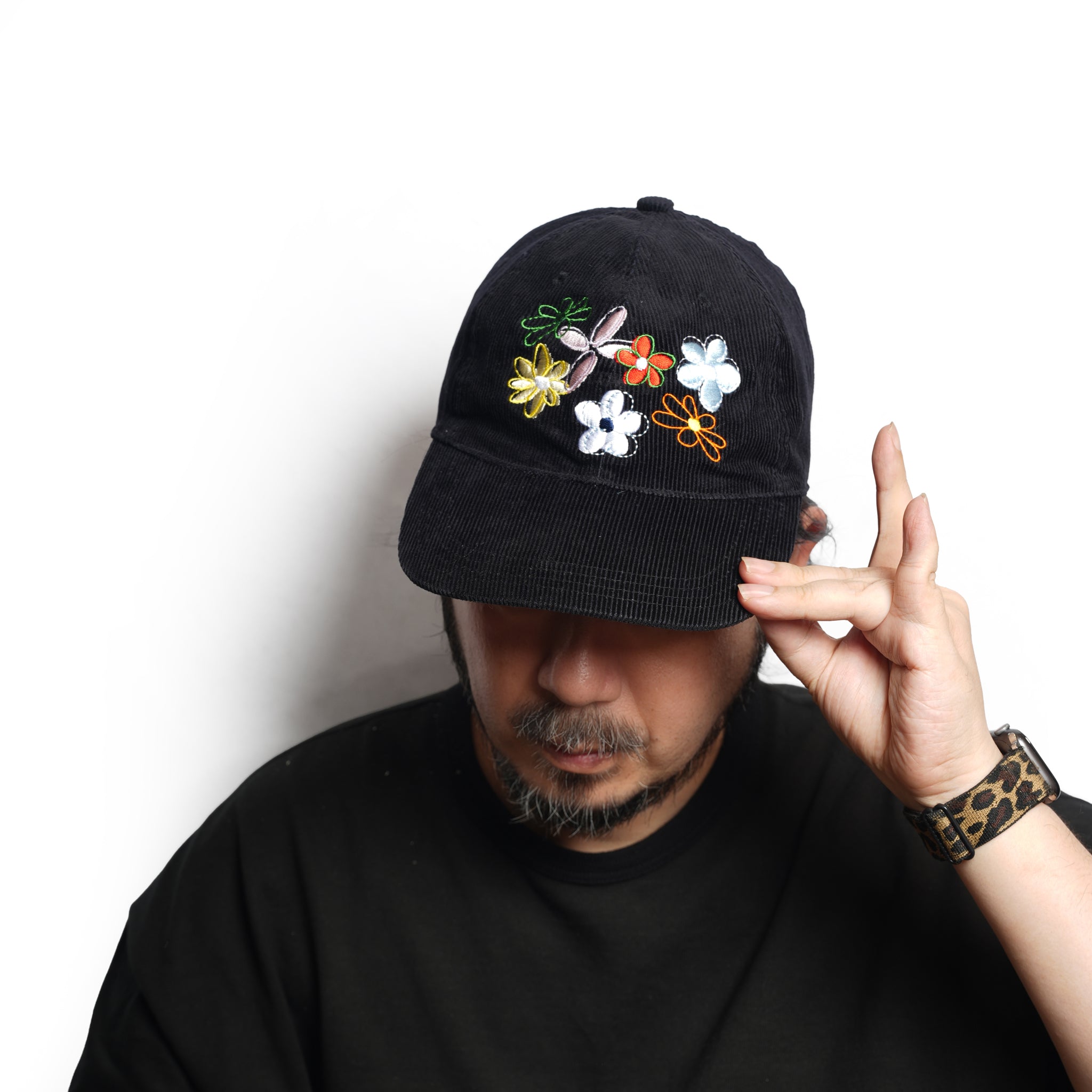 Multi Flower corduroy Cap – Black | NICK GEAR