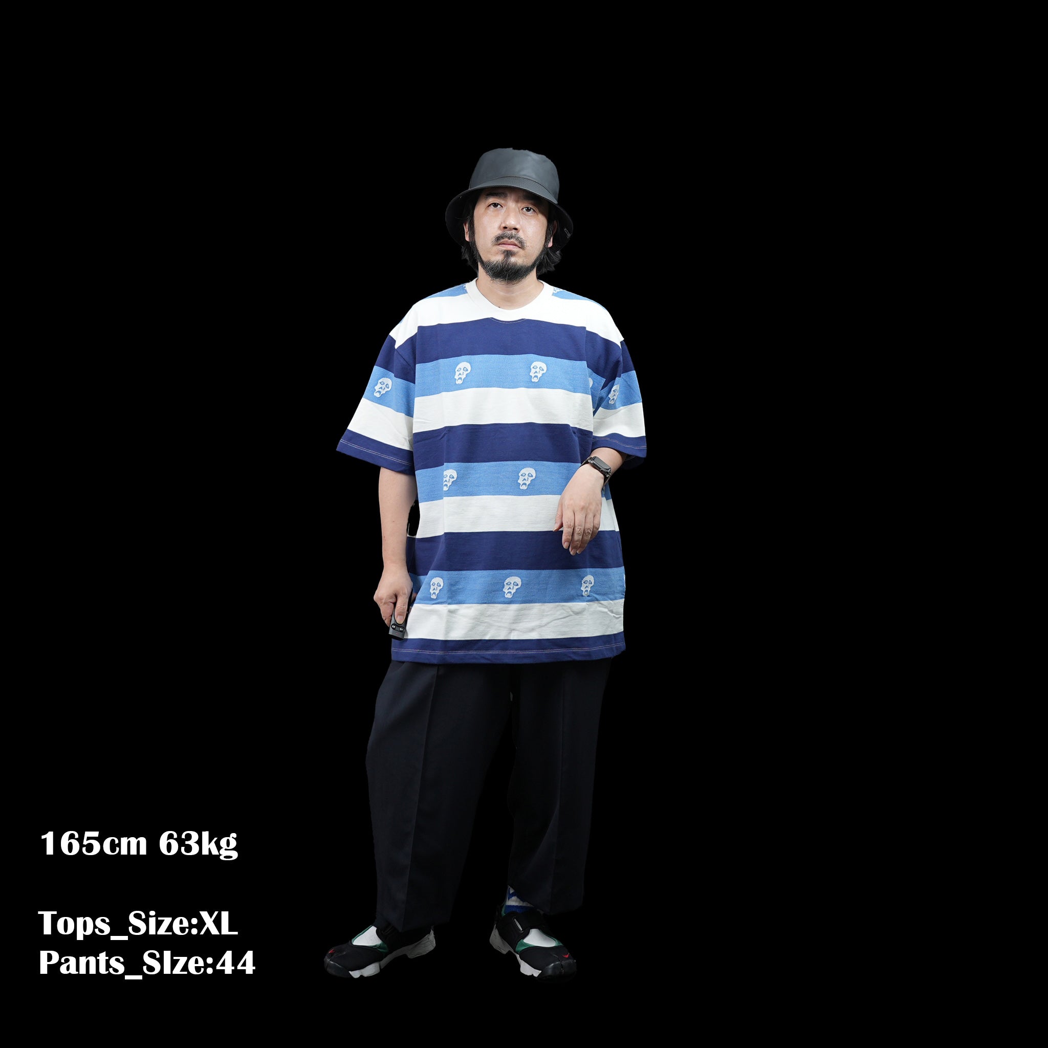 No:TS00315 | Name:SAD SKULL STRIPED JACQUARD SS | Color:Navy【TIRED_タイレッド】