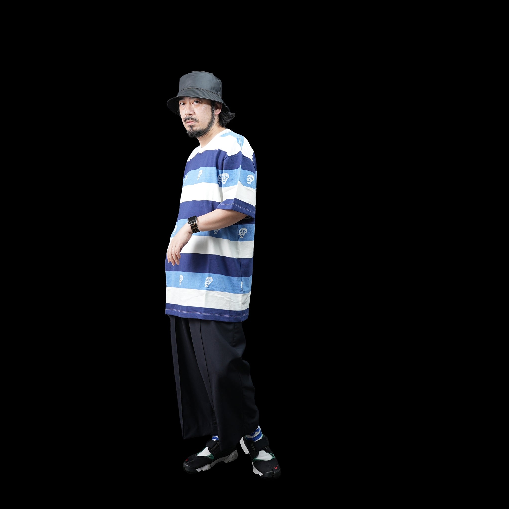 No:TS00315 | Name:SAD SKULL STRIPED JACQUARD SS | Color:Navy【TIRED_タイレッド】