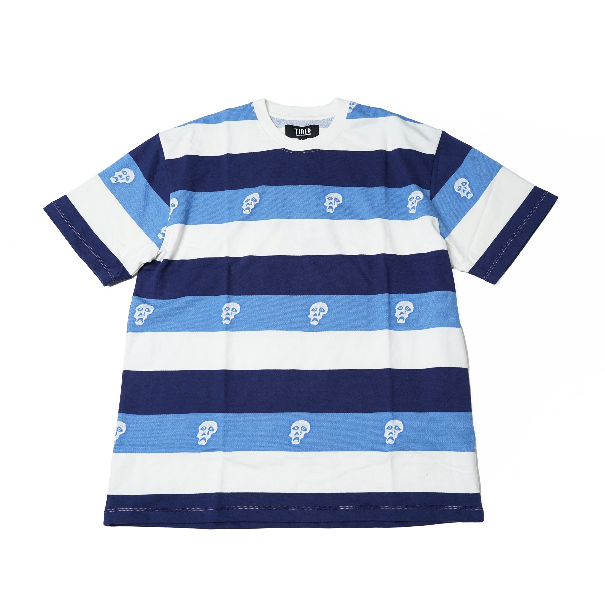 No:TS00315 | Name:SAD SKULL STRIPED JACQUARD SS | Color:Navy【TIRED_タイレッド】