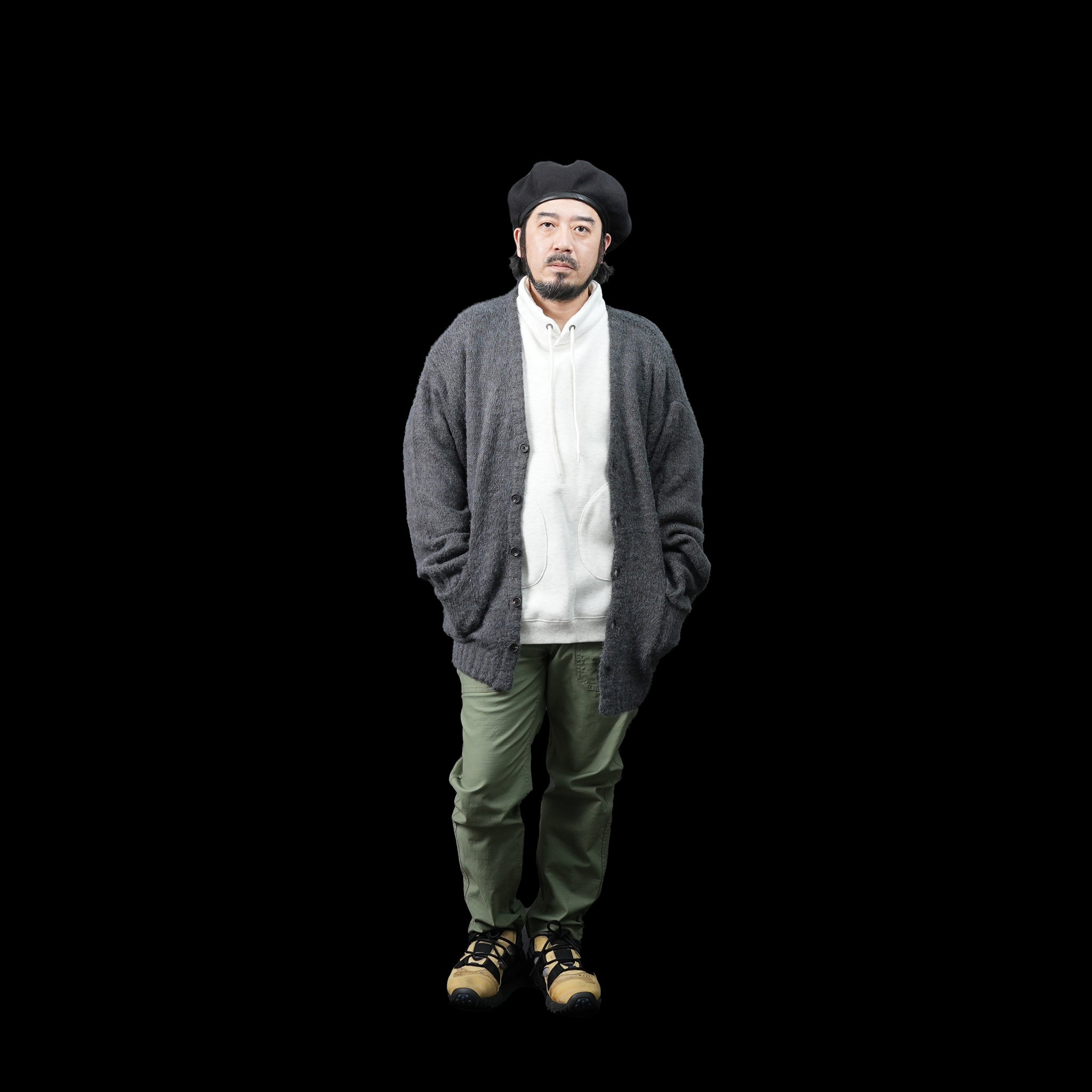 No:m-2303752 | Name:shaggy mohair knit cardigan | Color:Beige/Charcoal【MODEM DESIGN_モデムデザイン】