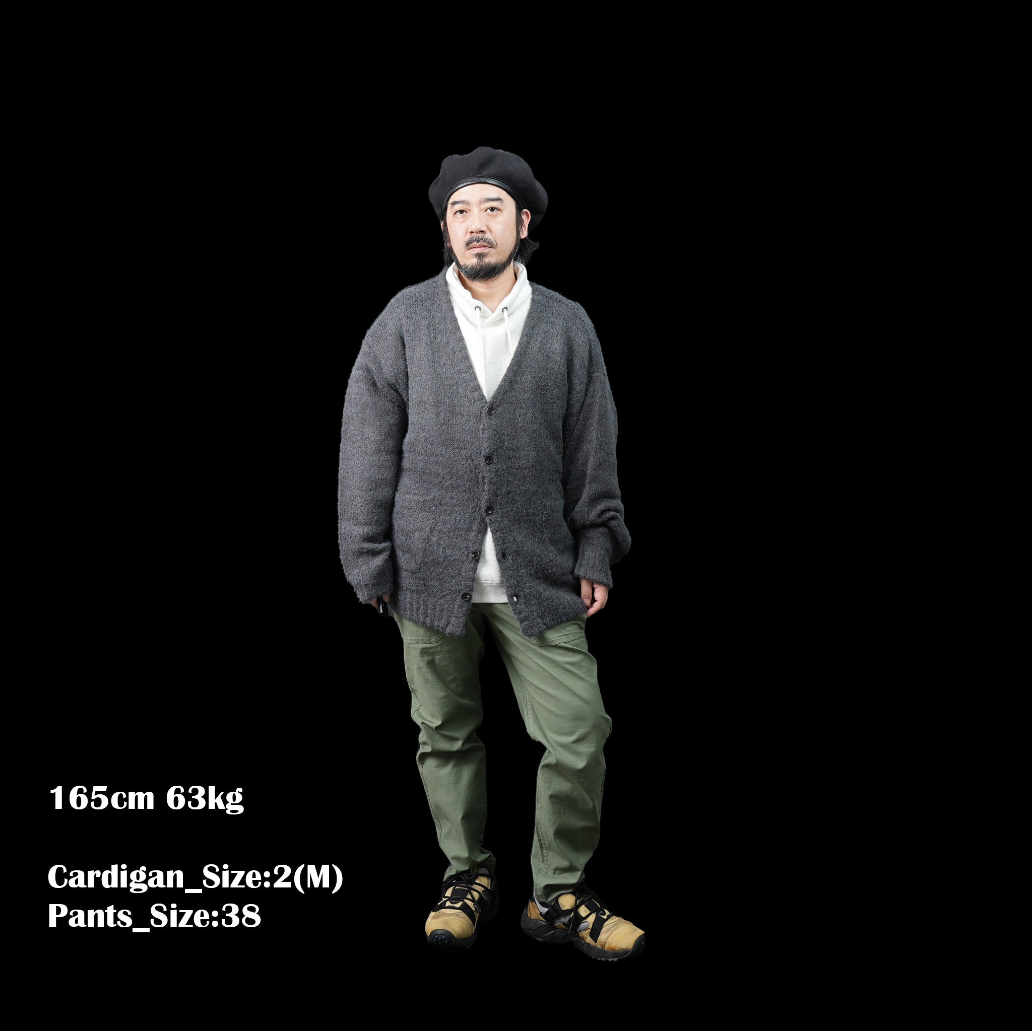 No:m-2303752 | Name:shaggy mohair knit cardigan | Color:Beige/Charcoal【MODEM DESIGN_モデムデザイン】