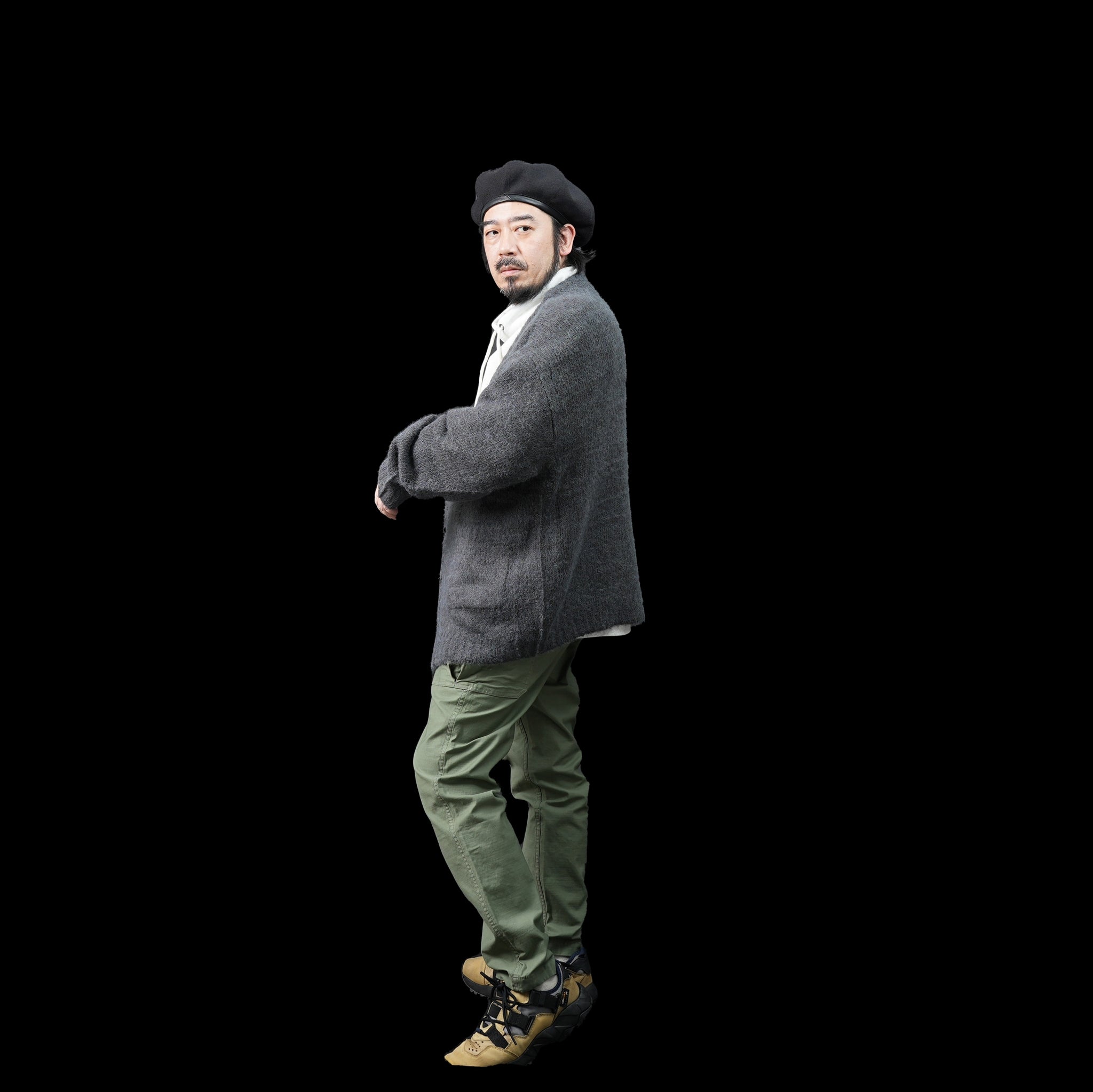 No:m-2303752 | Name:shaggy mohair knit cardigan | Color:Beige/Charcoal【MODEM DESIGN_モデムデザイン】