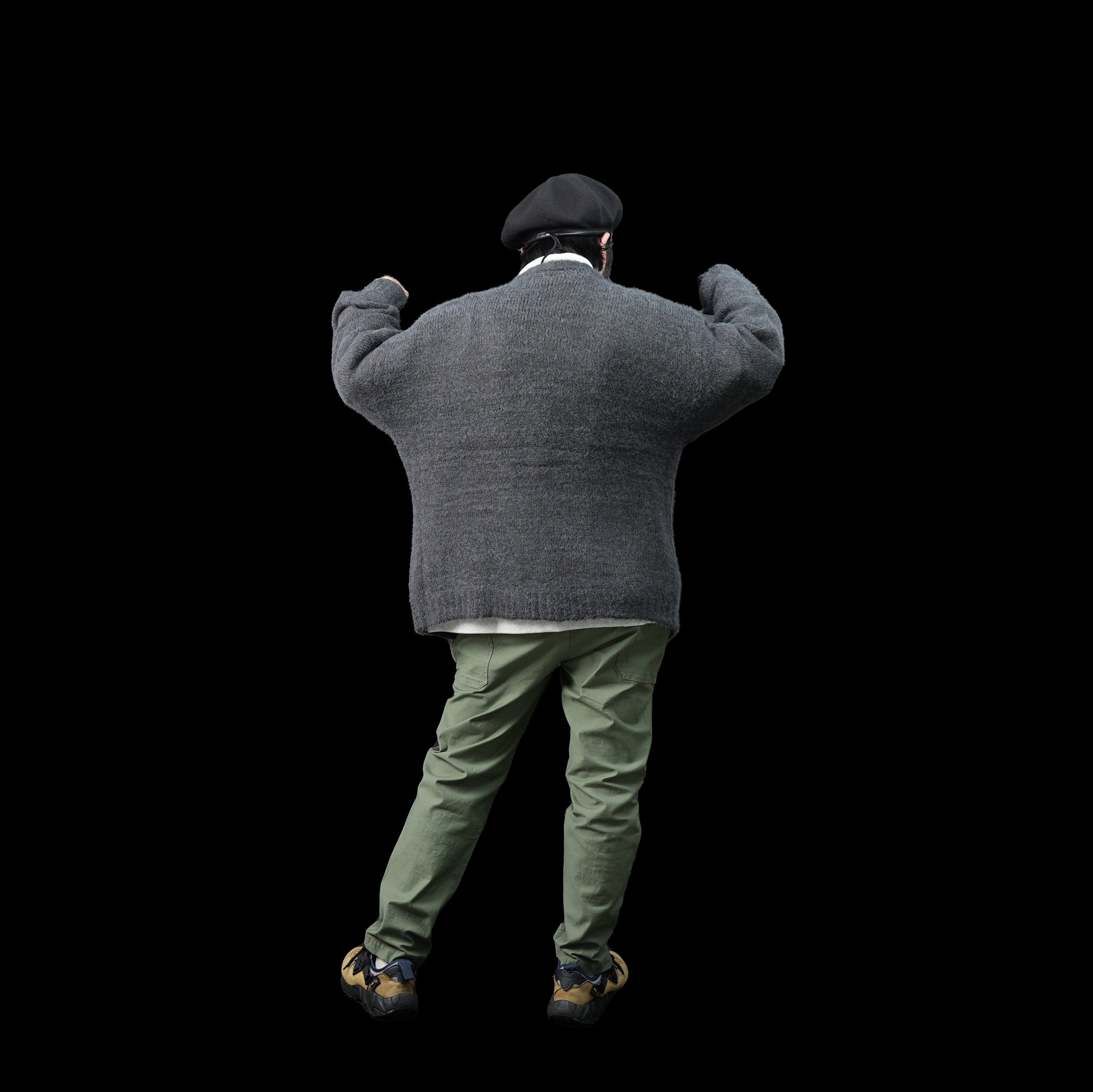 No:m-2303752 | Name:shaggy mohair knit cardigan | Color:Beige/Charcoal【MODEM DESIGN_モデムデザイン】