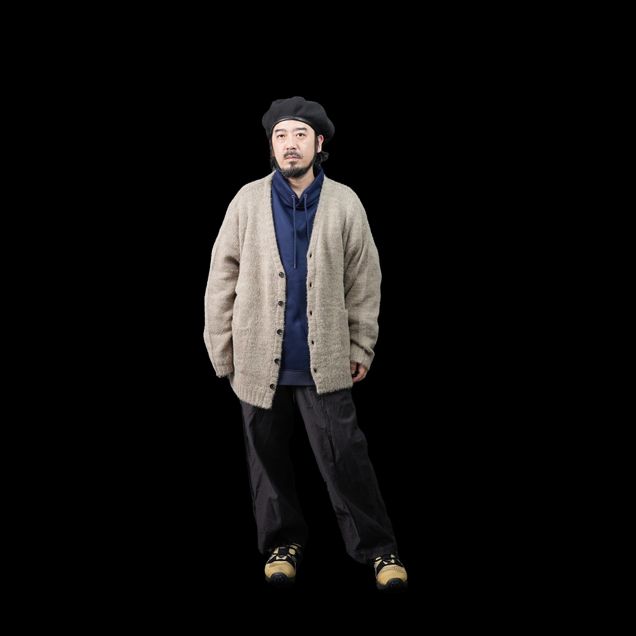 No:m-2303752 | Name:shaggy mohair knit cardigan | Color:Beige/Charcoal【MODEM DESIGN_モデムデザイン】