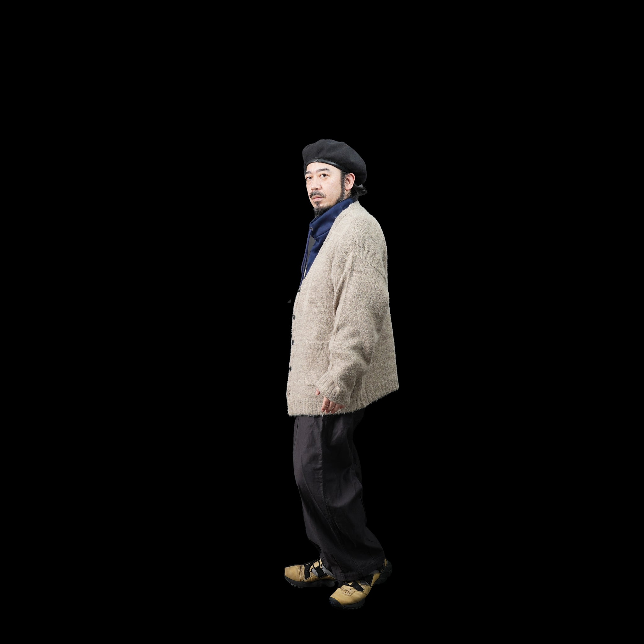 No:m-2303752 | Name:shaggy mohair knit cardigan | Color:Beige/Charcoal【MODEM DESIGN_モデムデザイン】