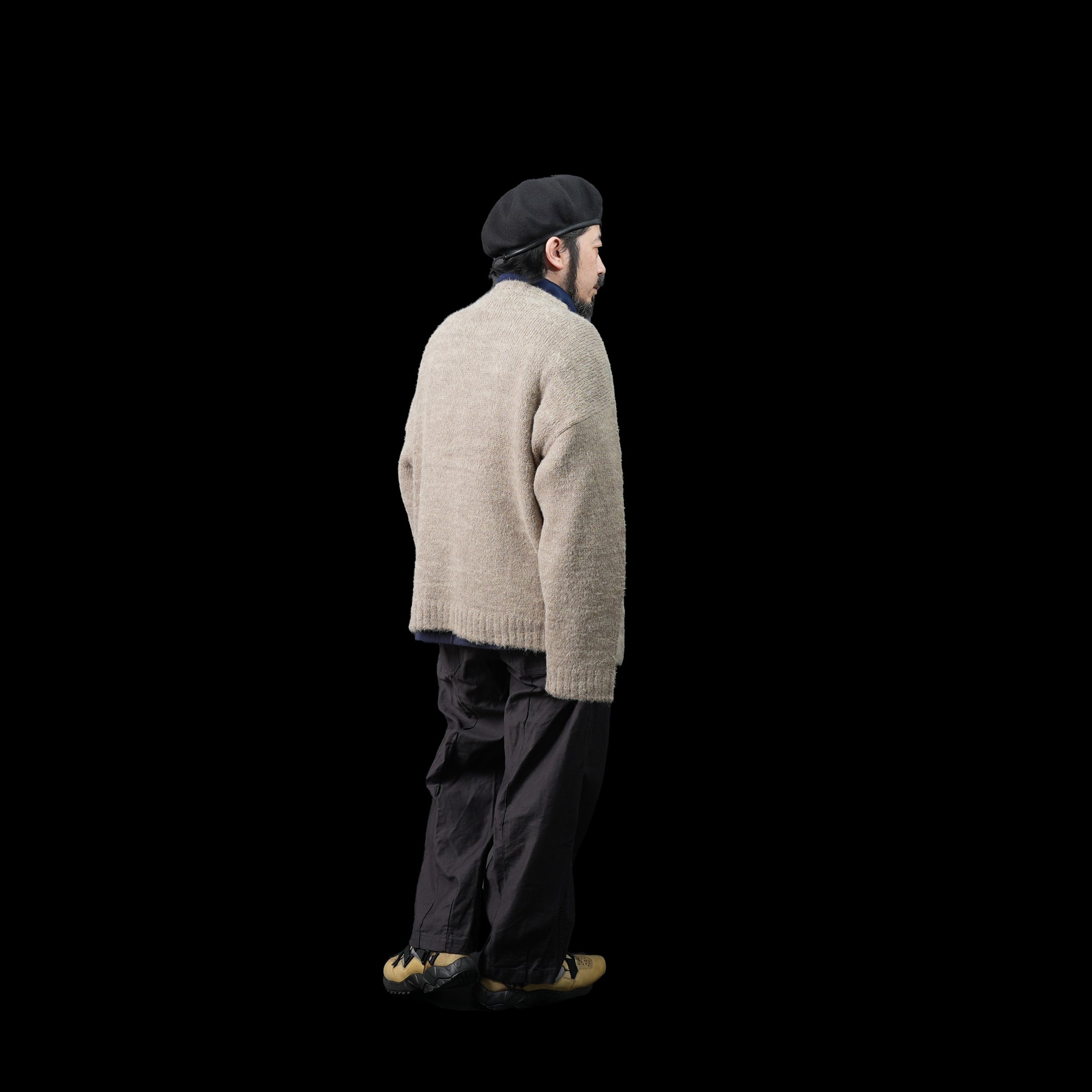 No:m-2303752 | Name:shaggy mohair knit cardigan | Color:Beige/Charcoal【MODEM DESIGN_モデムデザイン】