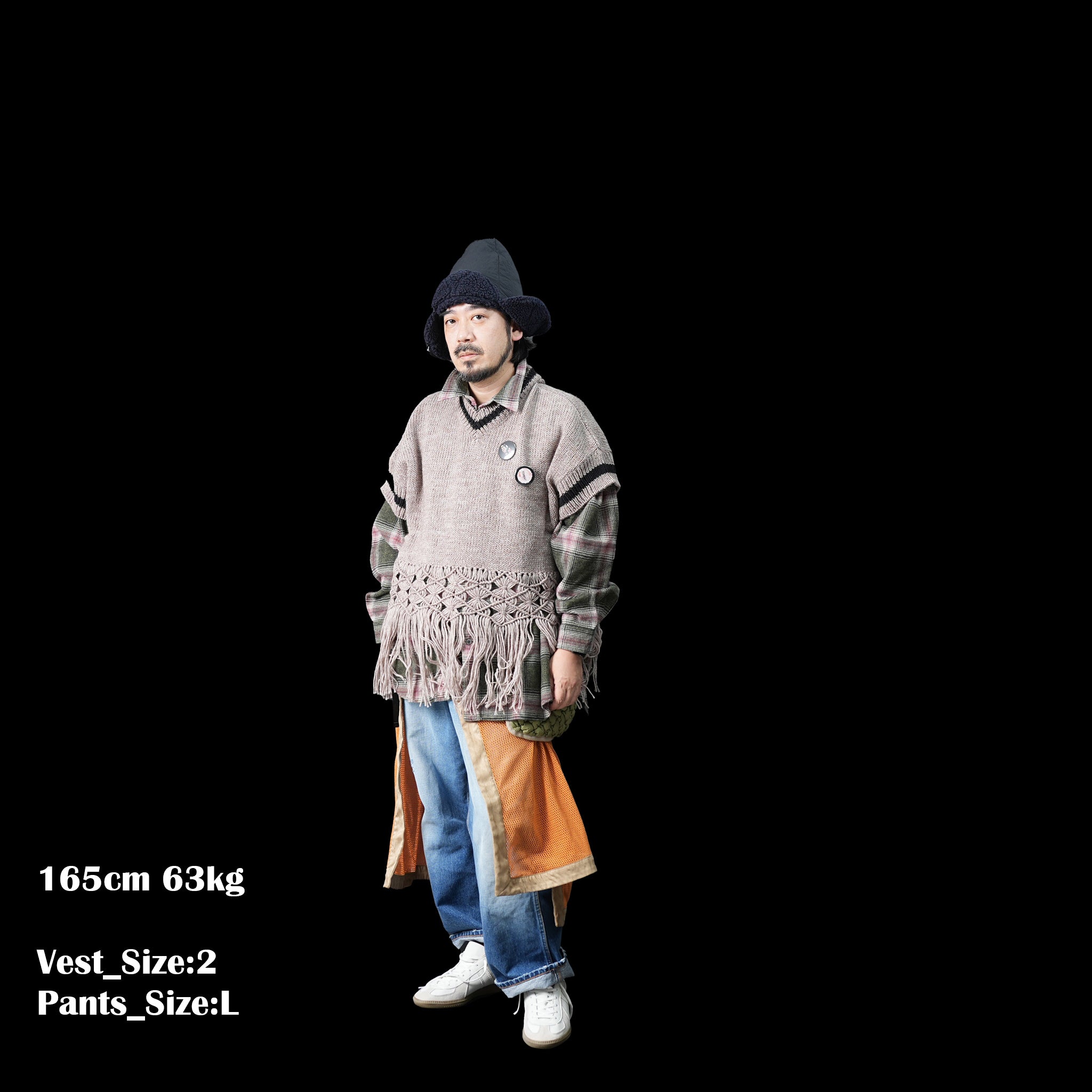No:OinT-SK02 | Name:Screen door skirt | Color:Orange/Navy【OinT_オーインティー】