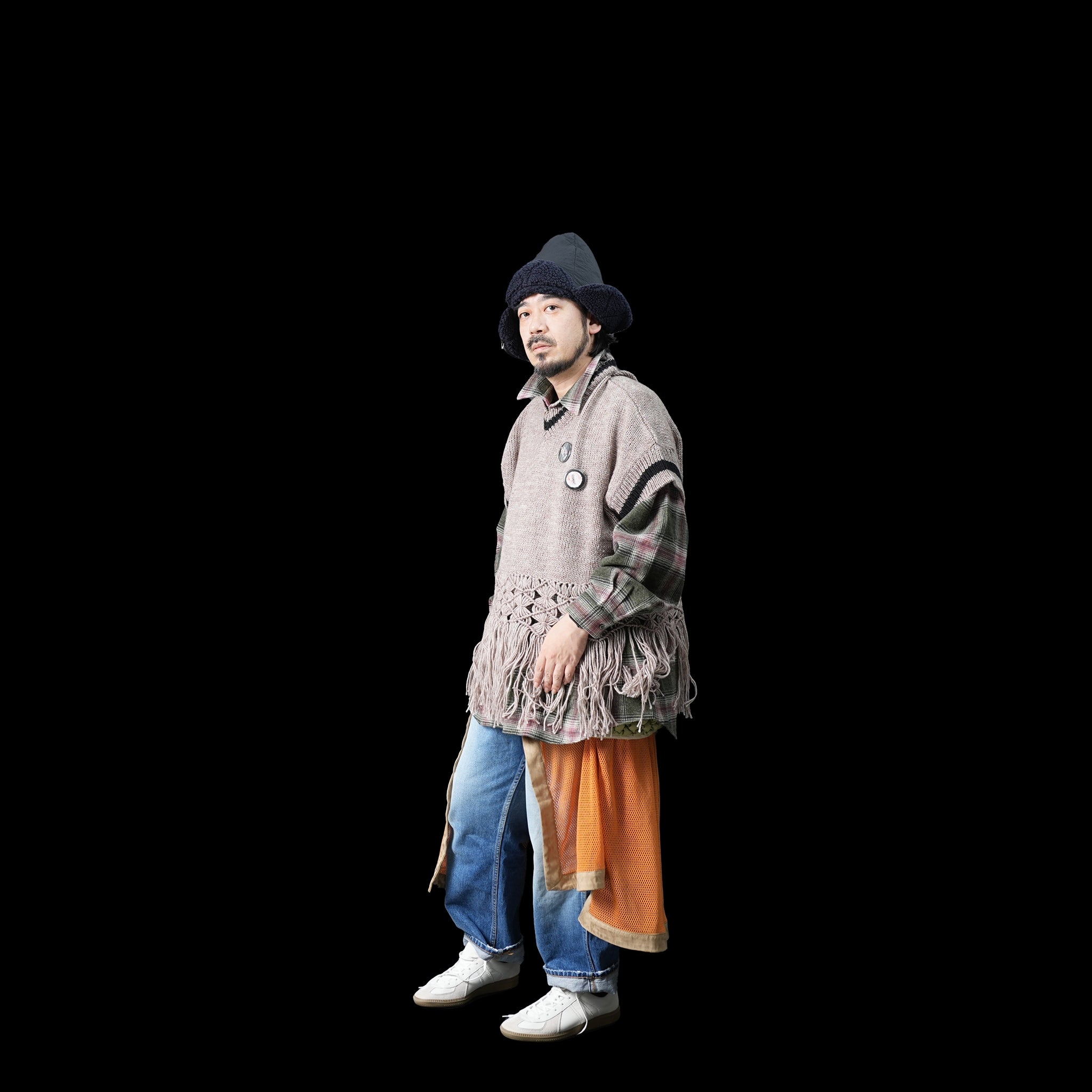 No:OinT-SK02 | Screen door skirt – Orange/Navy【OinT_オーインティー】