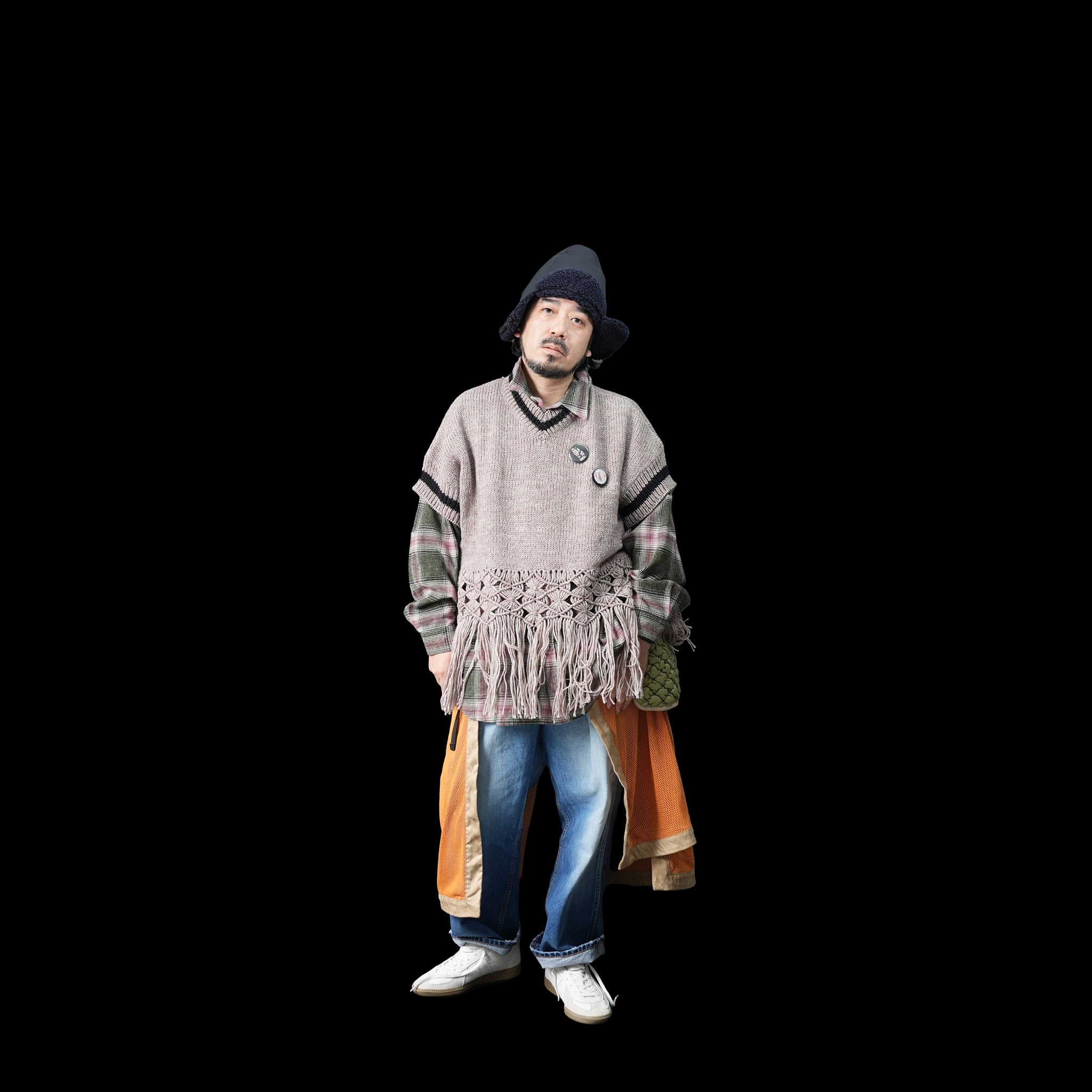 No:OinT-SK02 | Screen door skirt – Orange/Navy【OinT_オーインティー】