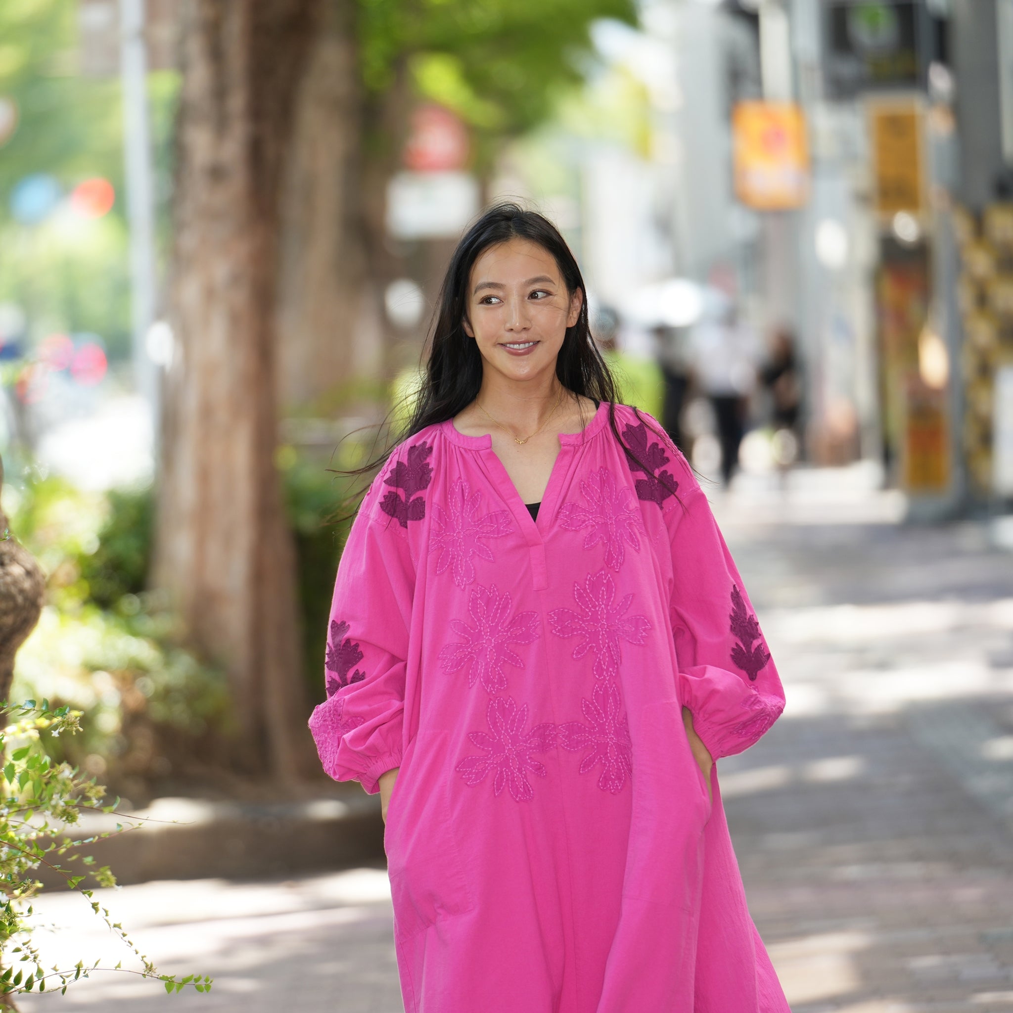COTTON FLOWER PATCHWORK DRESS – Pink | SARAMALLIKA