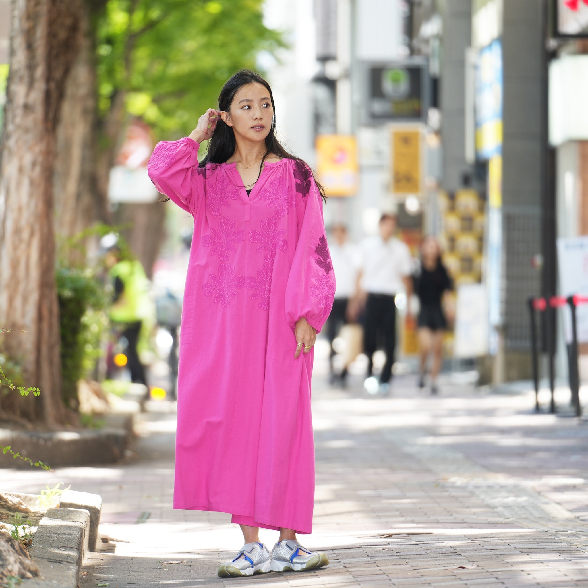 COTTON FLOWER PATCHWORK DRESS – Pink | SARAMALLIKA