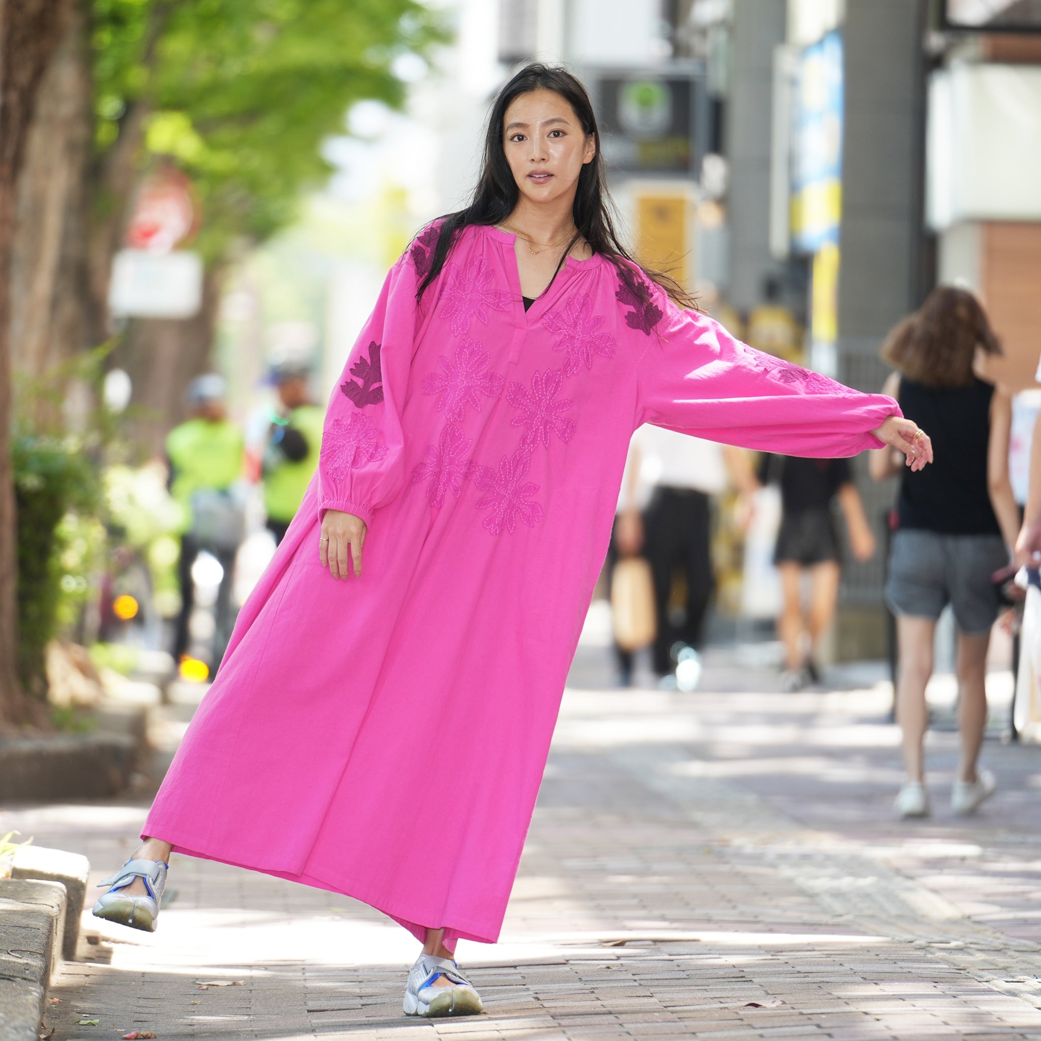 COTTON FLOWER PATCHWORK DRESS – Pink | SARAMALLIKA