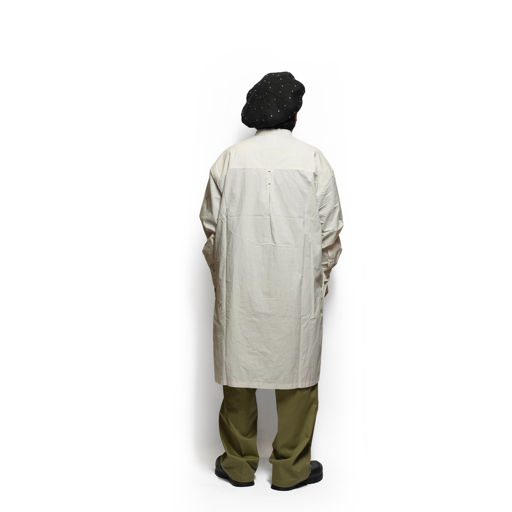 Cotton Typewriter Round Slit Long Officer Shirt <#ivory stripe> | 〼〼 MASU MASU