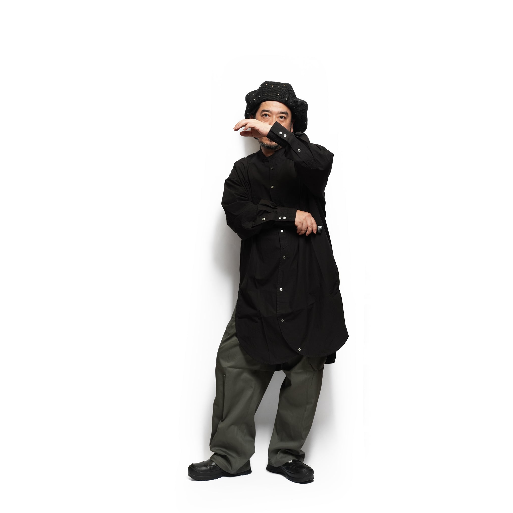 Cotton Typewriter Round Slit Long Officer Shirt <#ink black> | 〼〼 MASU MASU