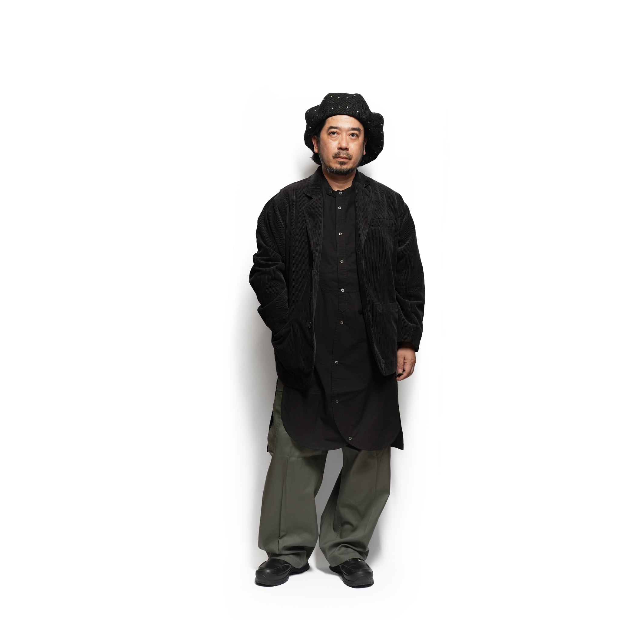 Cotton Typewriter Round Slit Long Officer Shirt <#ink black> | 〼〼 MASU MASU