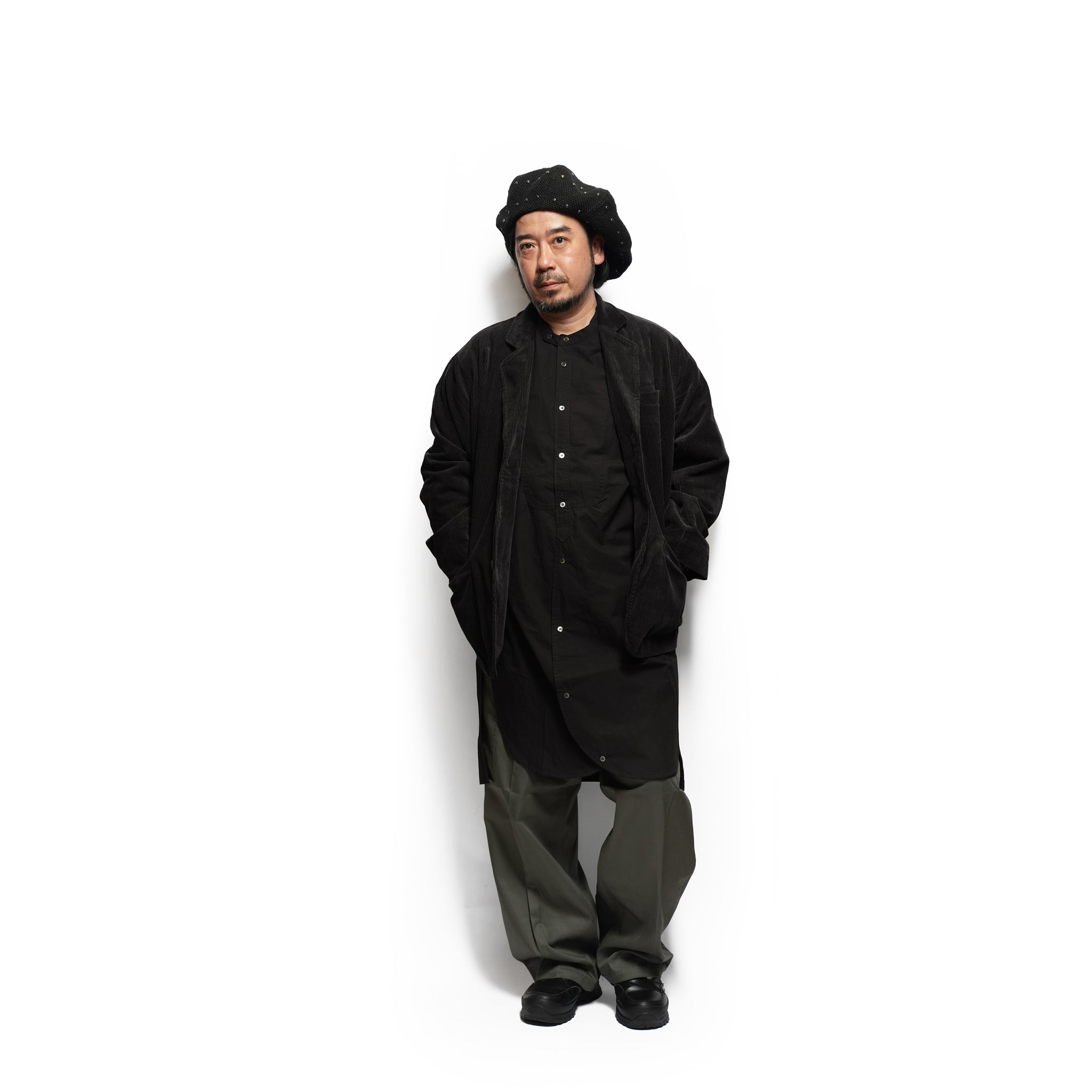 Cotton Typewriter Round Slit Long Officer Shirt <#ink black> | 〼〼 MASU MASU