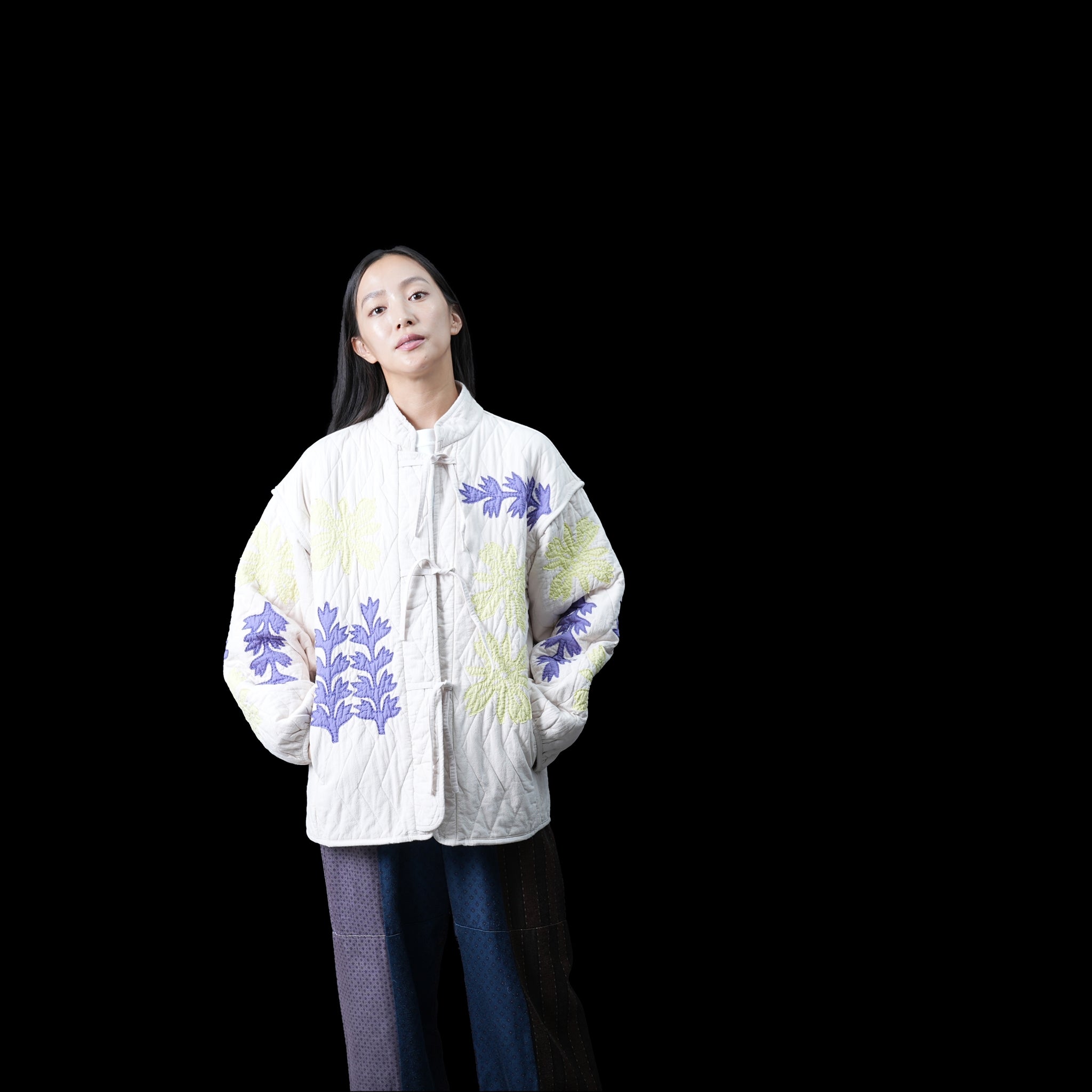 COTTON FLOWER PATCHWORK JK – Ecru | SARAMALLIKA
