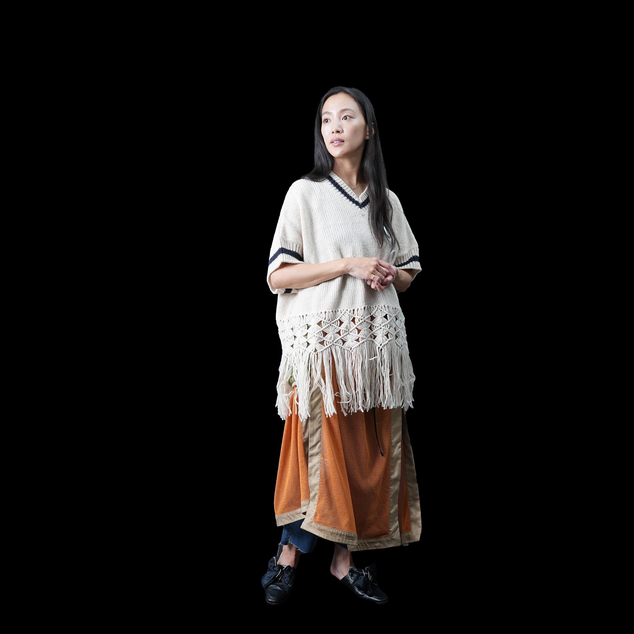 No:OinT-SK02 | Screen door skirt – Orange/Navy【OinT_オーインティー】