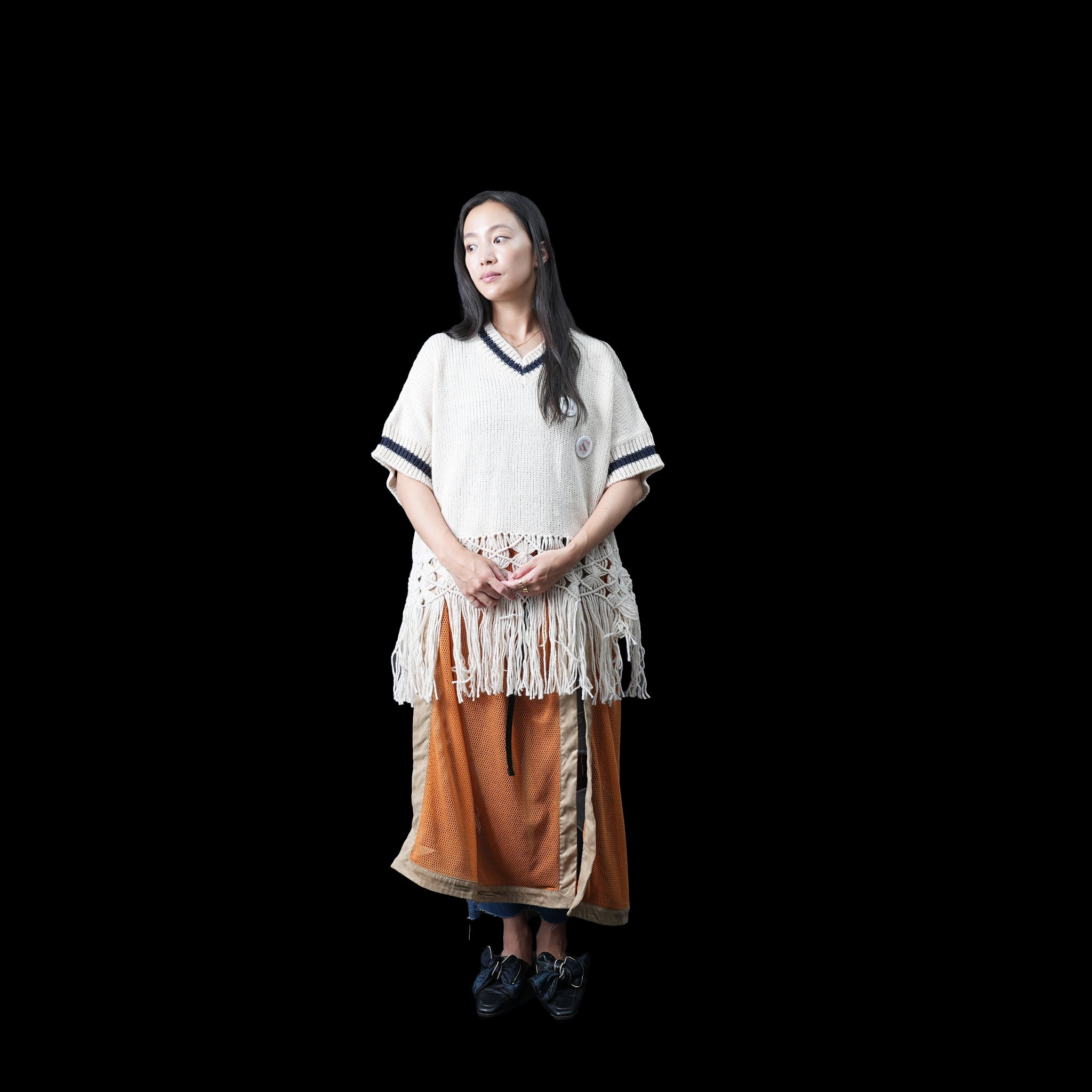 No:OinT-SK02 | Name:Screen door skirt | Color:Orange/Navy【OinT_オーインティー】