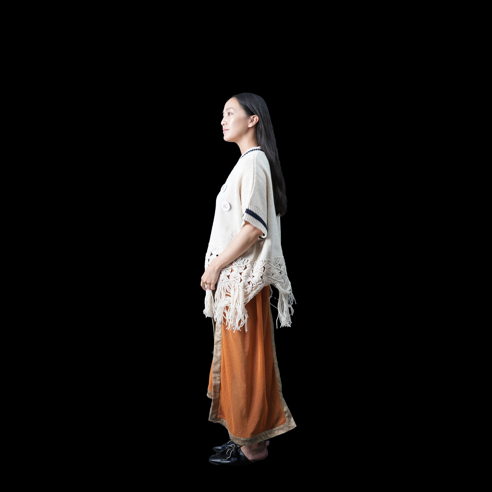 No:OinT-SK02 | Name:Screen door skirt | Color:Orange/Navy【OinT_オーインティー】