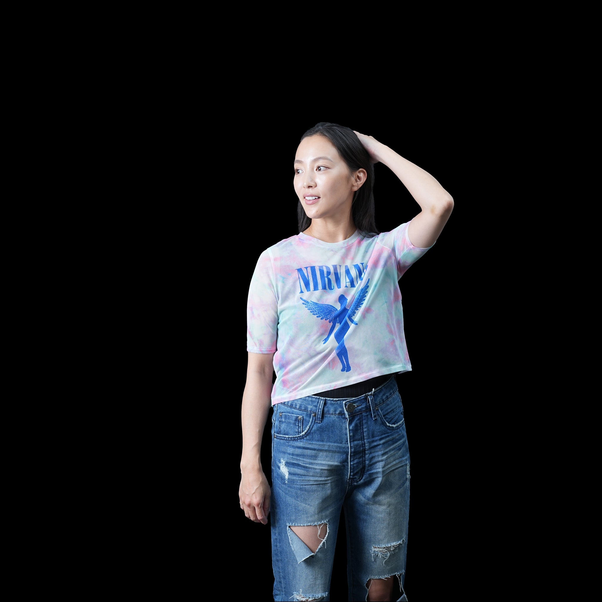 Name:Nirvana_Yellow Smiley_Lady_BL_Mesh Crop【ROCK OFF】【ネコポス選択可能】