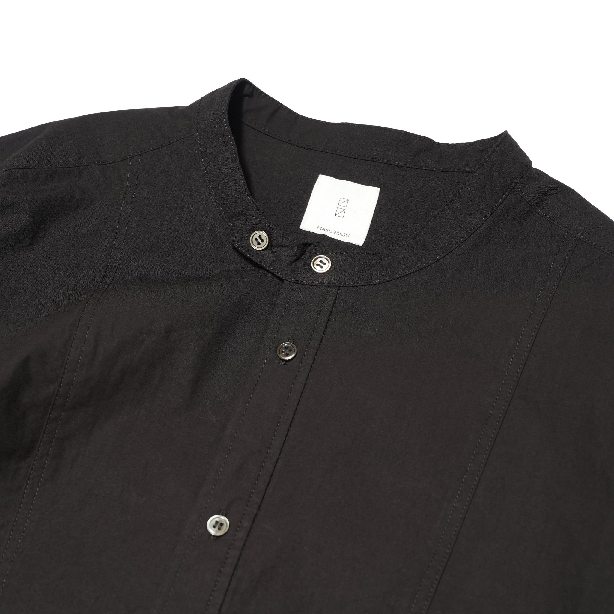 Cotton Typewriter Round Slit Long Officer Shirt <#ink black> | 〼〼 MASU MASU