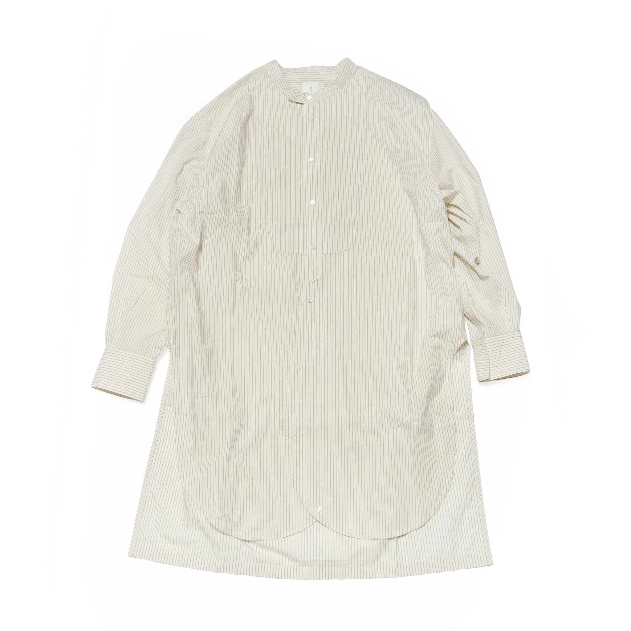 Cotton Typewriter Round Slit Long Officer Shirt <#ivory stripe> | 〼〼 MASU MASU