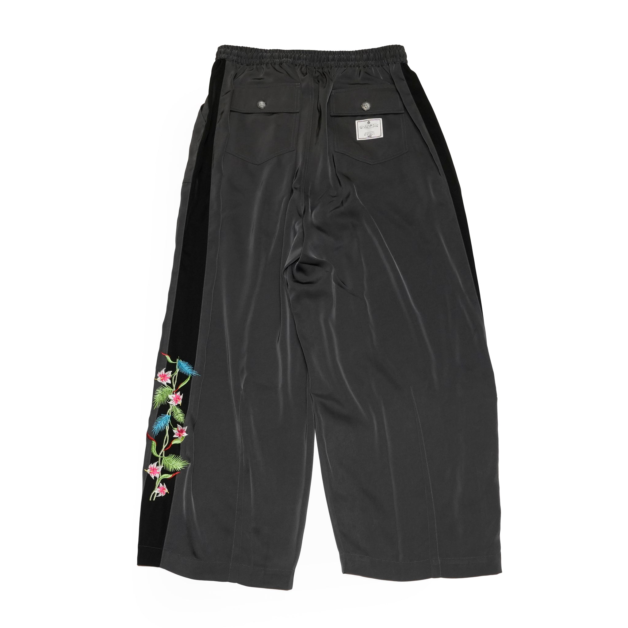 Hibiscus embroidery line wide tapered pants – Greige/Charcoal | EFFECTEN
