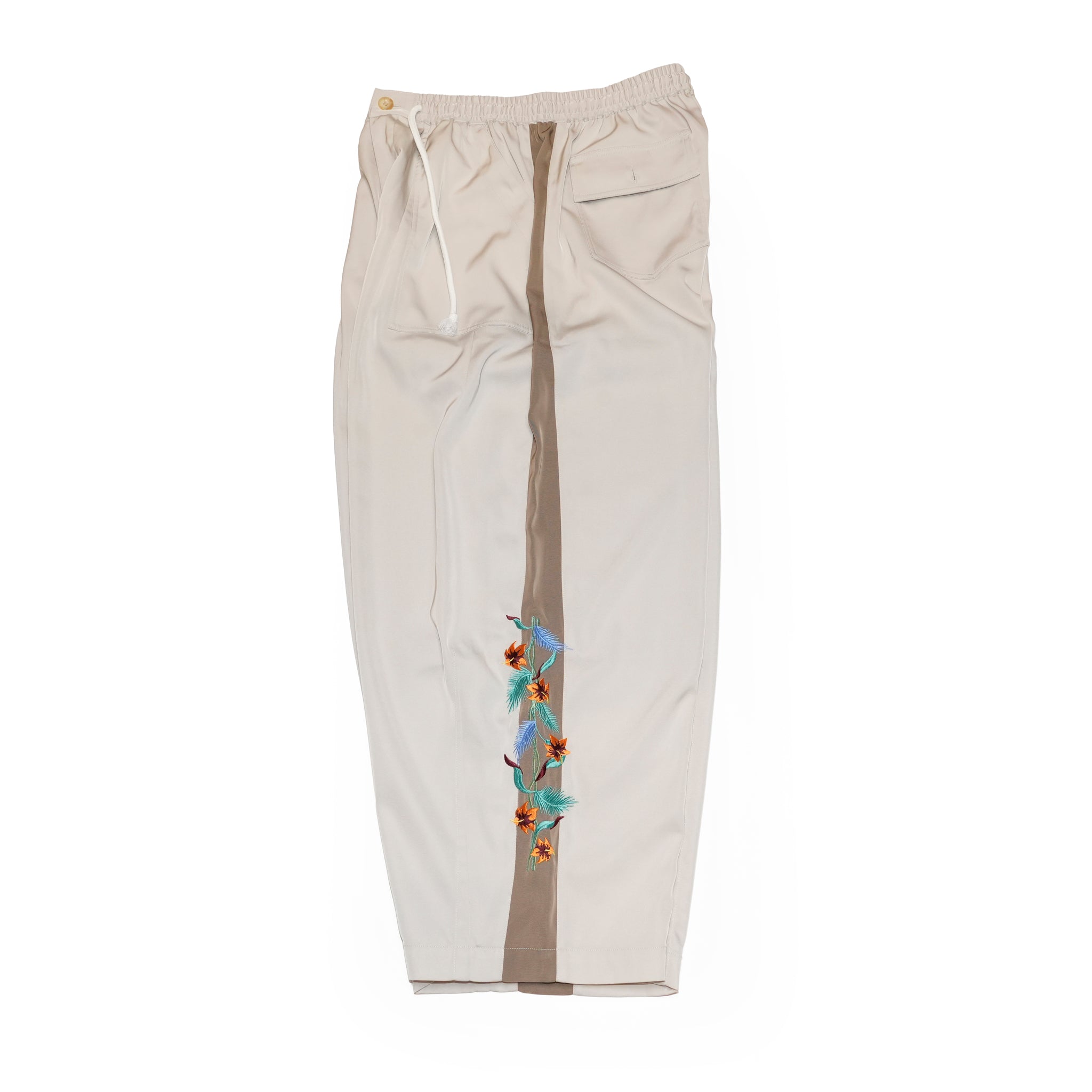 Hibiscus embroidery line wide tapered pants – Greige/Charcoal | EFFECTEN