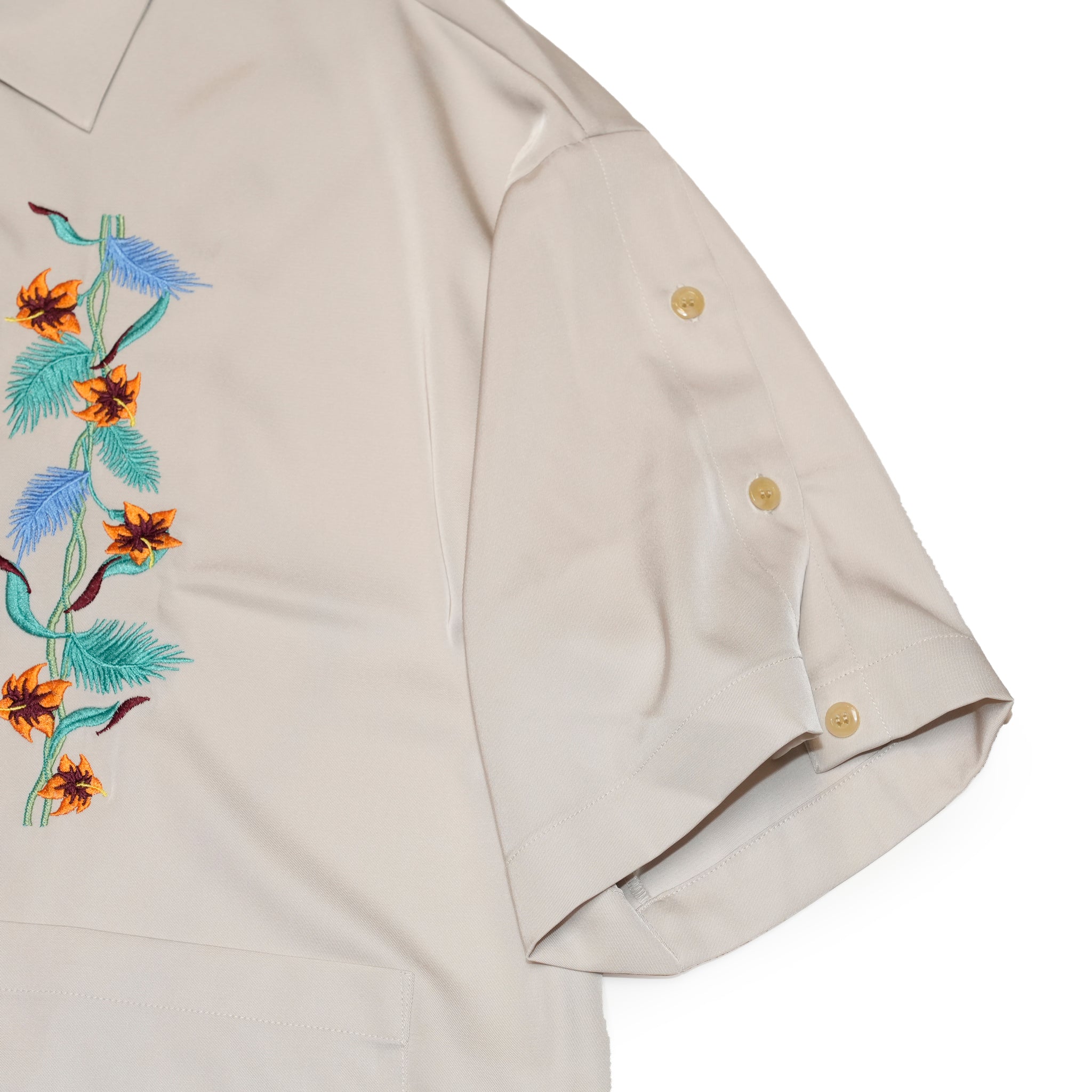 efite-07 | Hibiscus embroidery open collar s/s shirts | Color:Greige/Charcoal【EFFECTEN_エフェクテン】【archive】