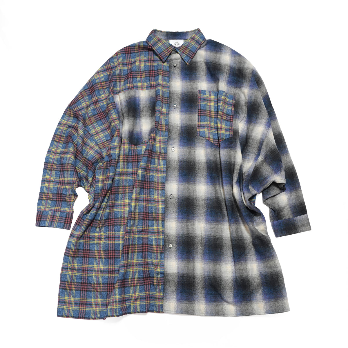 Half flannel check big shirt – Blue | STOF