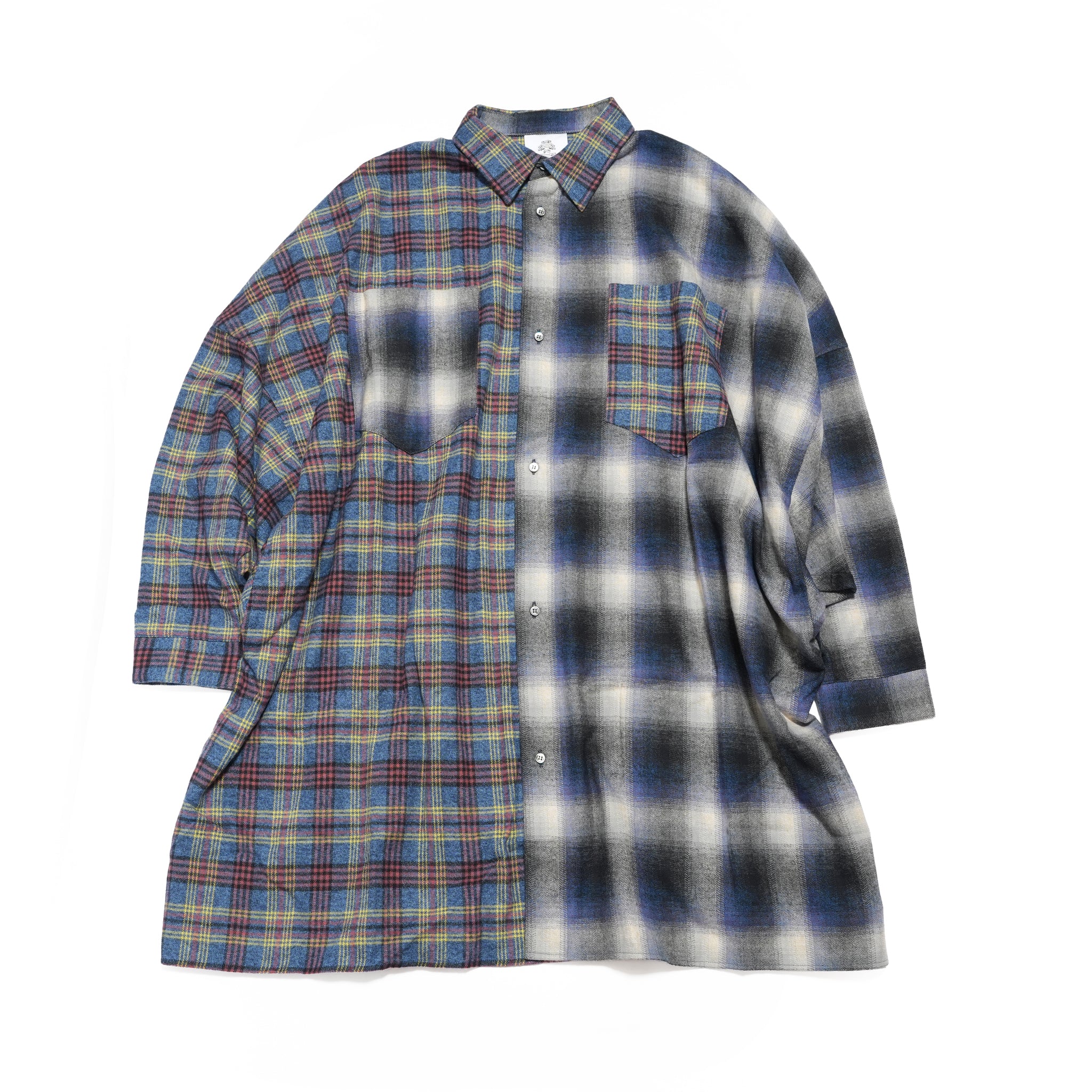 Half flannel check big shirt – Blue | STOF