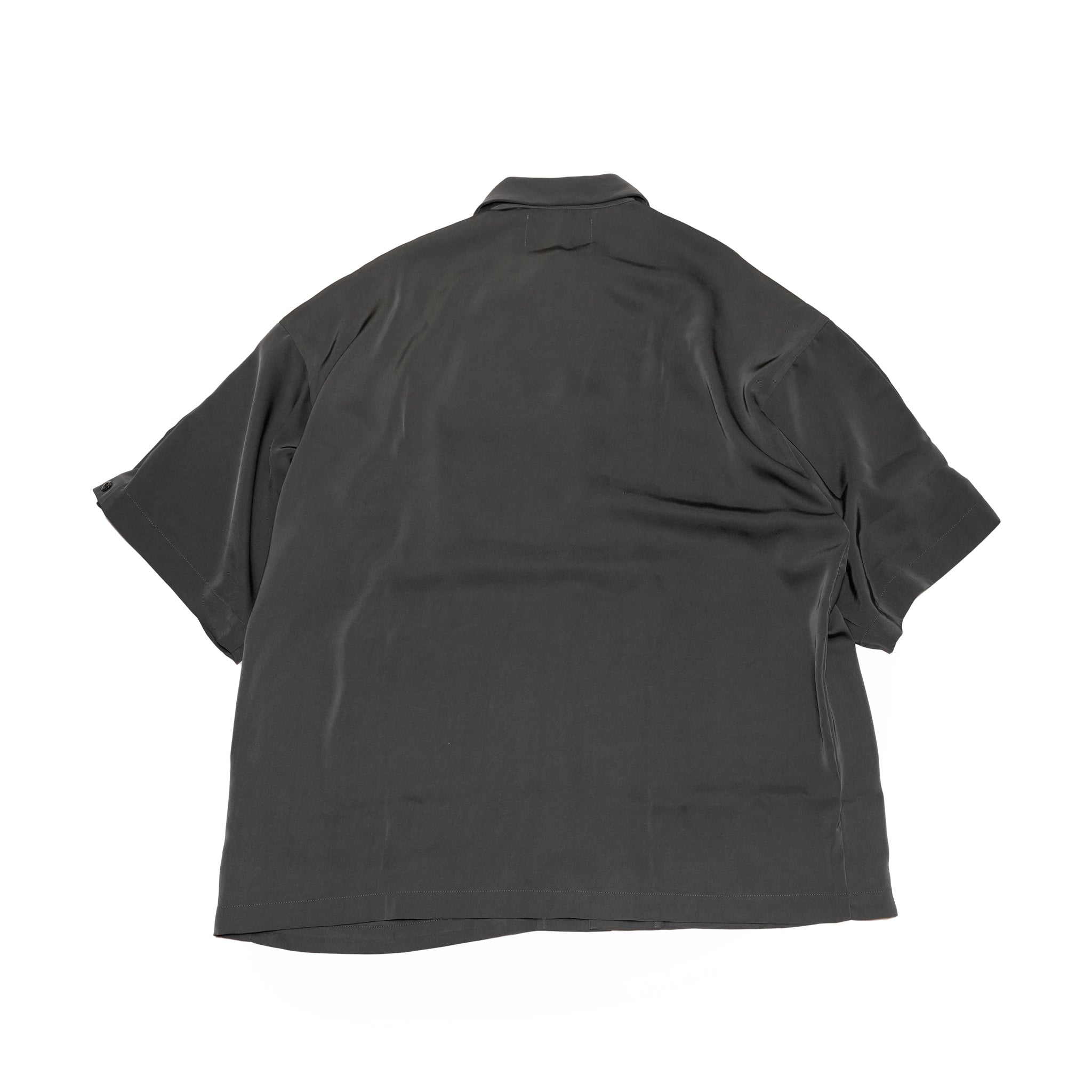 efite-07 | Hibiscus embroidery open collar s/s shirts | Color:Greige/Charcoal【EFFECTEN_エフェクテン】【archive】