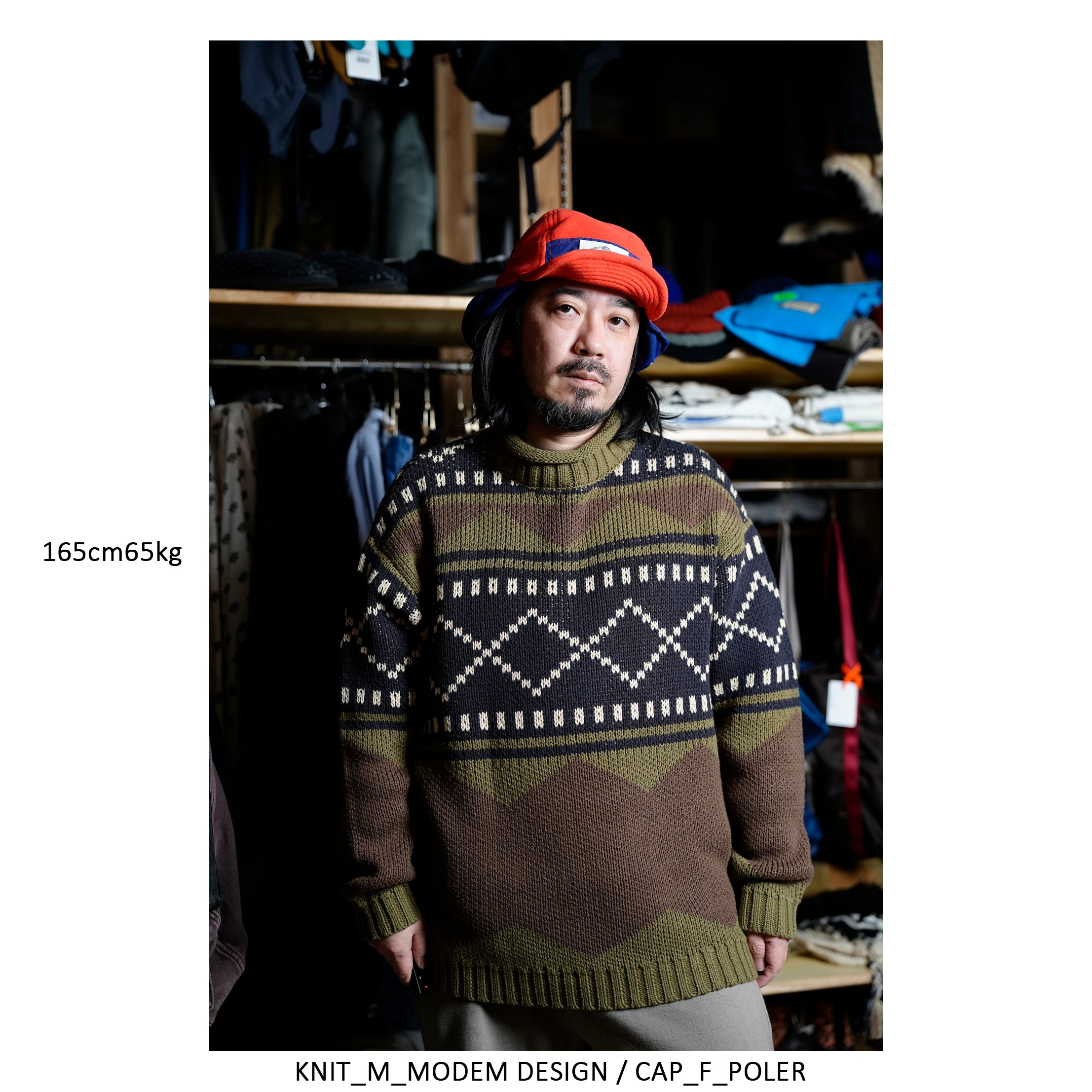 M-2404463 | Lowgage retoro geometric pattern roll neck knit | Brown【MODEM DESIGN_モデムデザイン】