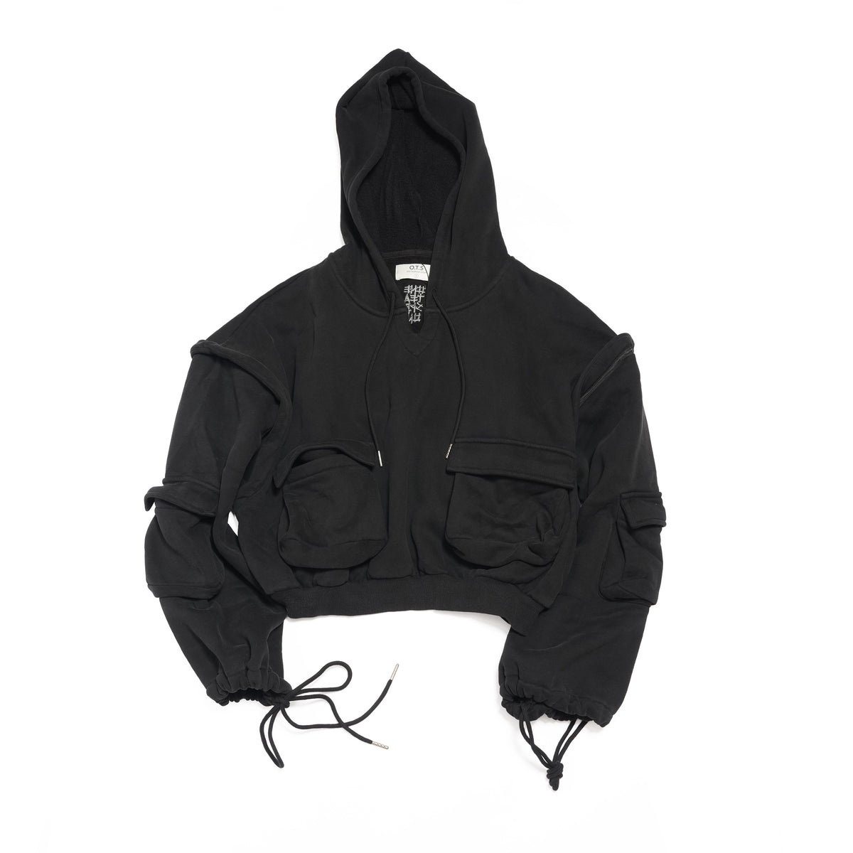 PUFF POWER CROPPED HOODIE WITH ZIP OFF SLEEVES – Black | ONE TEASPOON