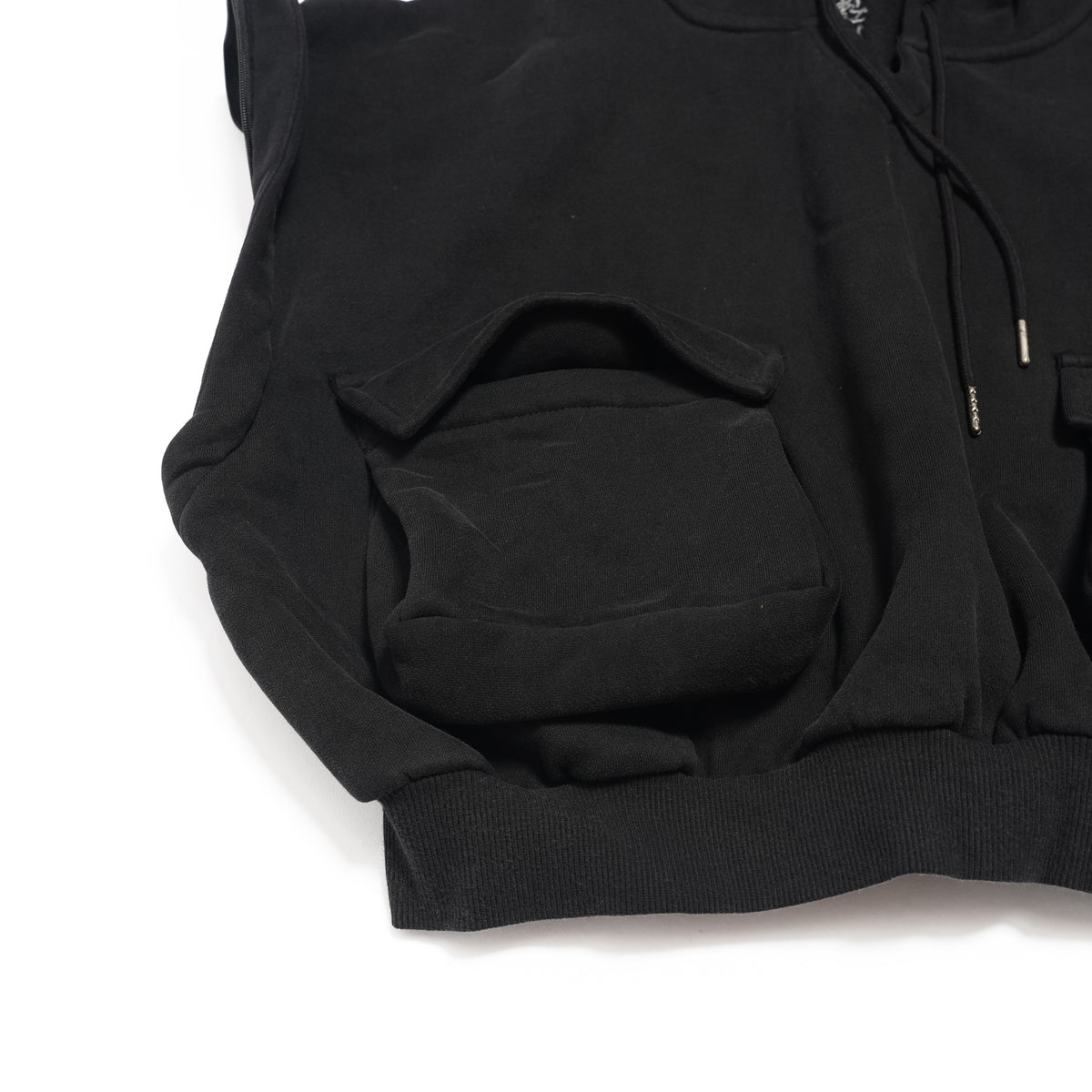 PUFF POWER CROPPED HOODIE WITH ZIP OFF SLEEVES – Black | ONE TEASPOON