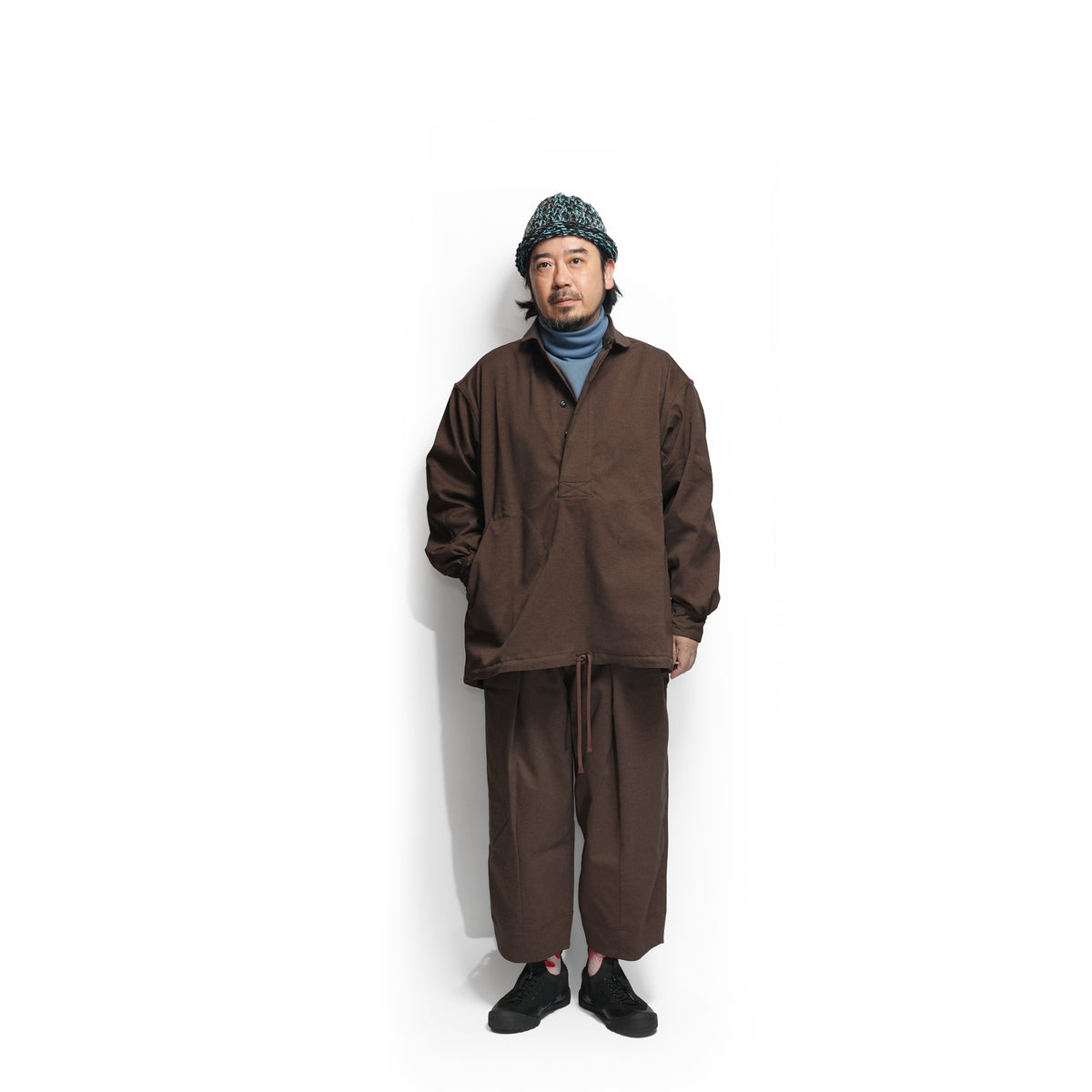 Tech Wool Pullover Shirts ※Made In JAPAN – Brown | NORBIT