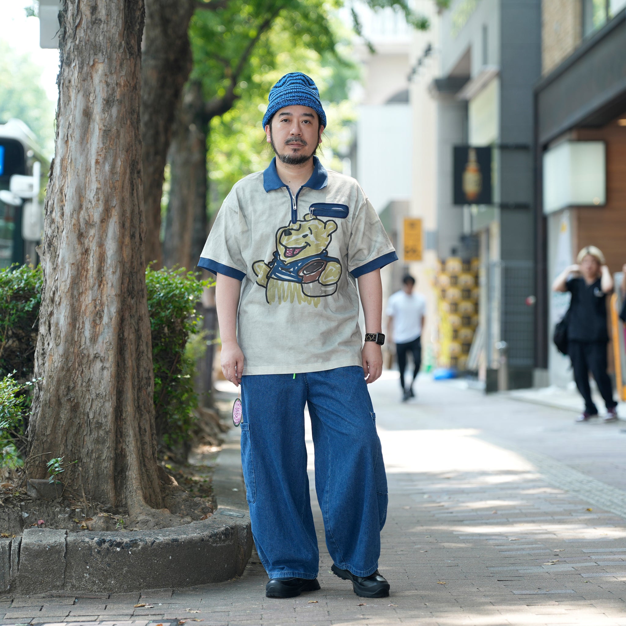 Pla25sst07_Navy/Beige | Half zip polo | Color:Navy / Beige【PLATEAU STUDIO_プラトー スタジオ】