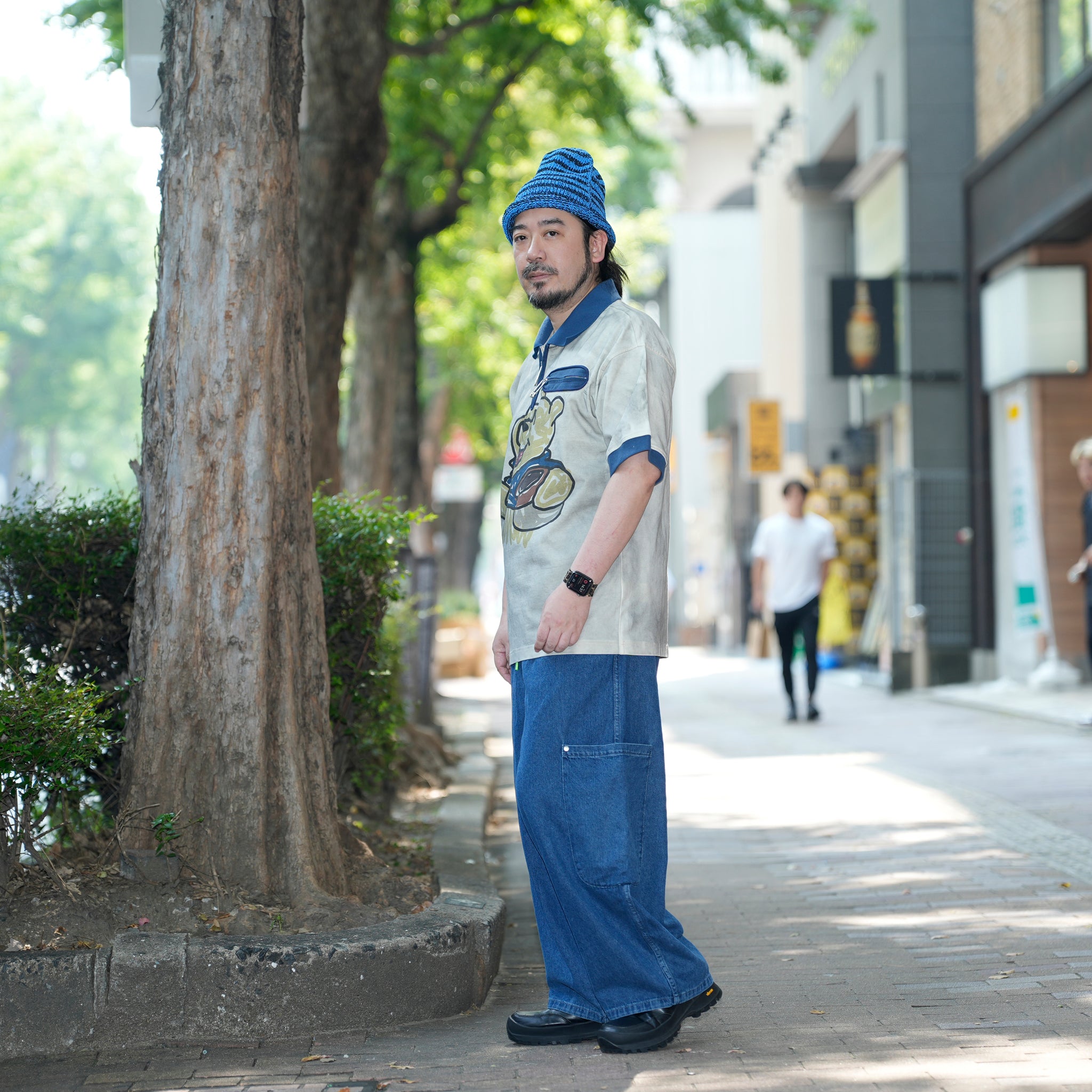 Pla25sst07_Navy/Beige | Half zip polo | Color:Navy / Beige【PLATEAU STUDIO_プラトー スタジオ】