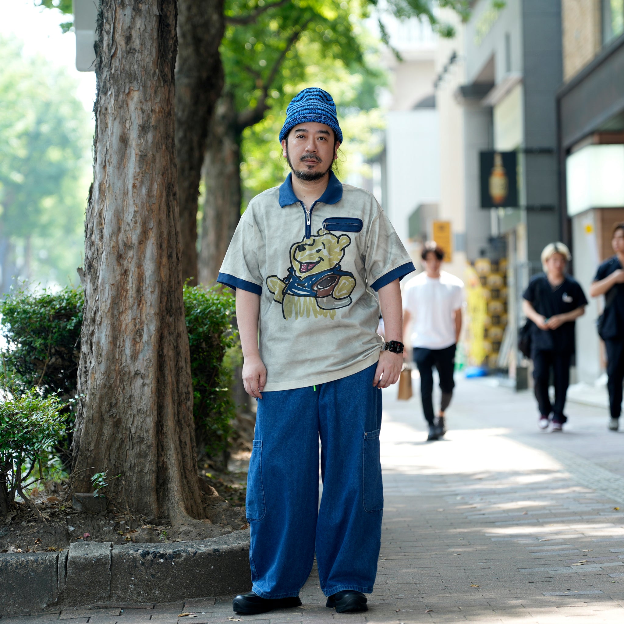 Pla25sst07_Navy/Beige | Half zip polo | Color:Navy / Beige【PLATEAU STUDIO_プラトー スタジオ】