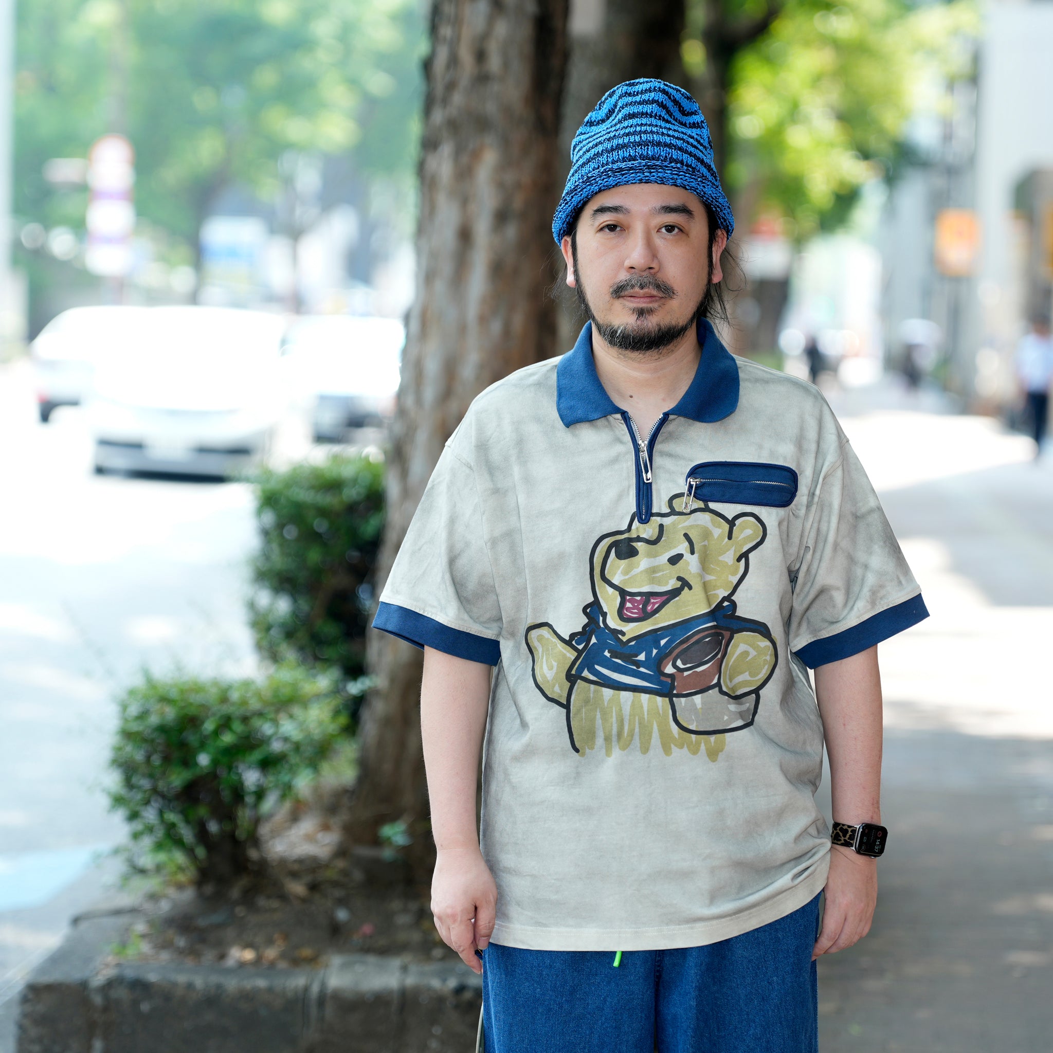 Pla25sst07_Navy/Beige | Half zip polo | Color:Navy / Beige【PLATEAU STUDIO_プラトー スタジオ】