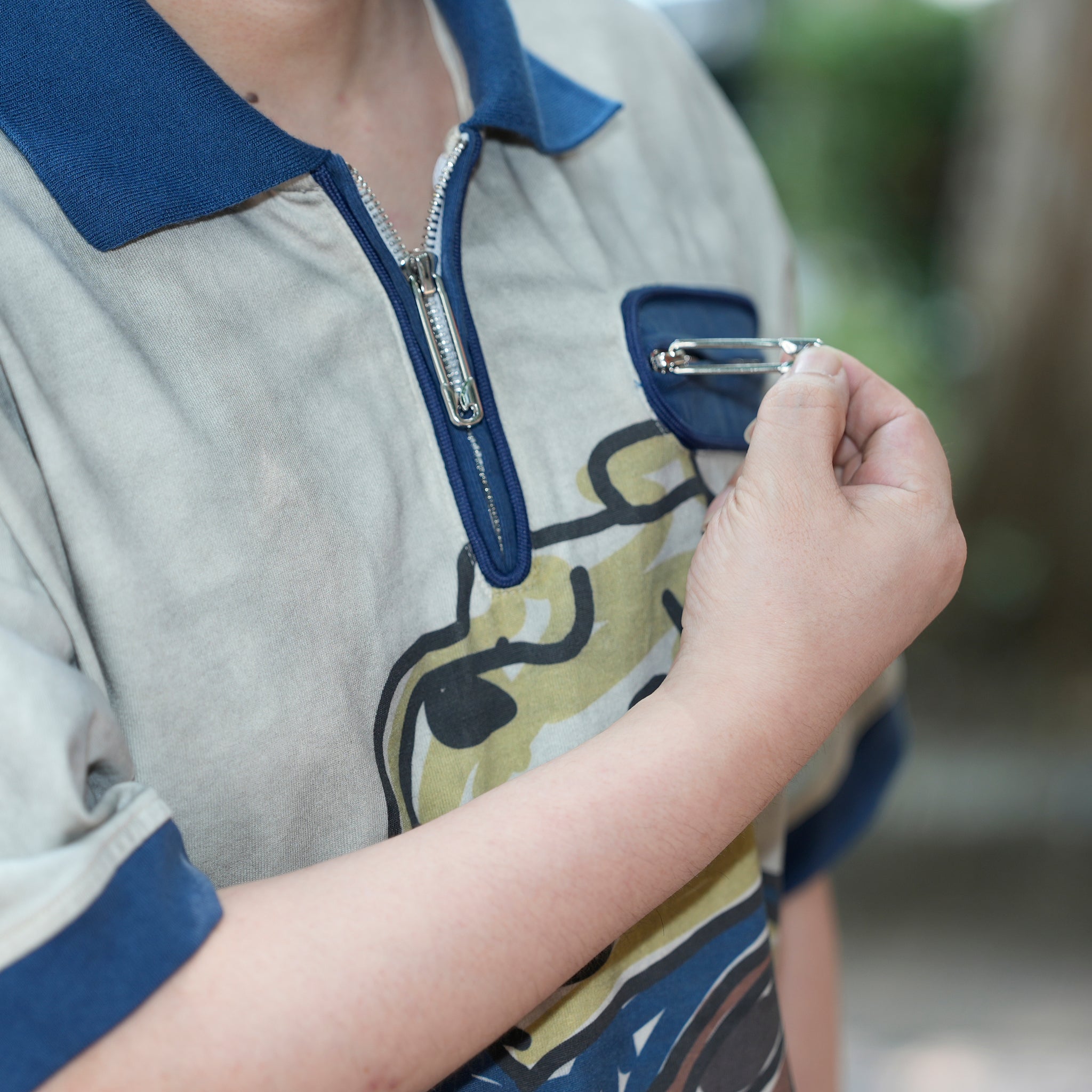 Pla25sst07_Navy/Beige | Half zip polo | Color:Navy / Beige【PLATEAU STUDIO_プラトー スタジオ】