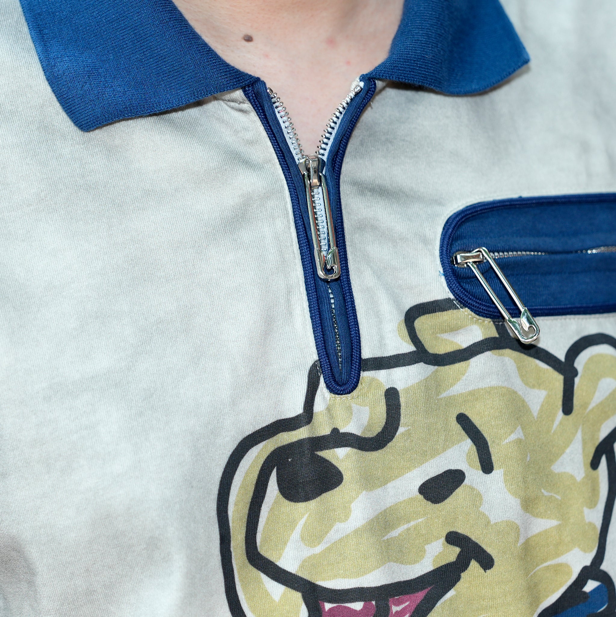 Pla25sst07_Navy/Beige | Half zip polo | Color:Navy / Beige【PLATEAU STUDIO_プラトー スタジオ】