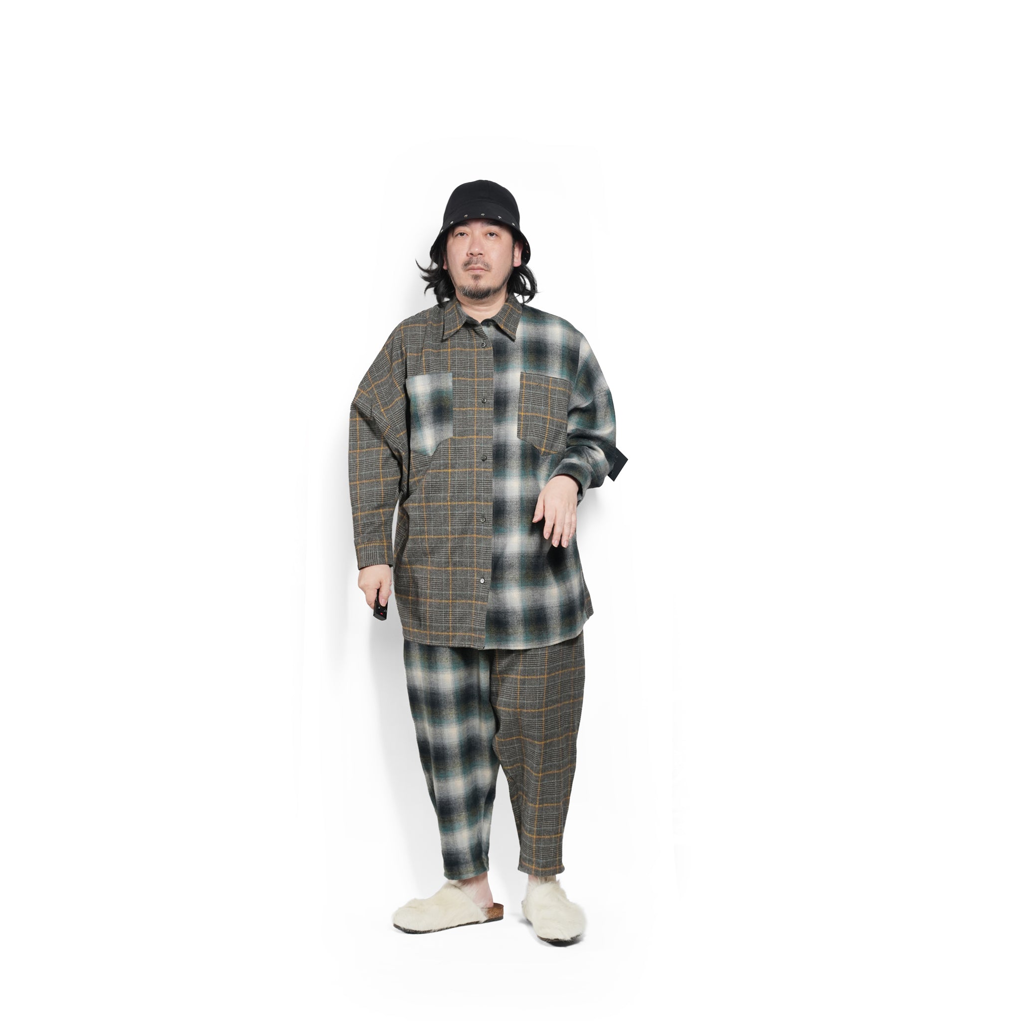 Half flannel check Wide Pants – Grey | STOF | 入荷予定アイテム