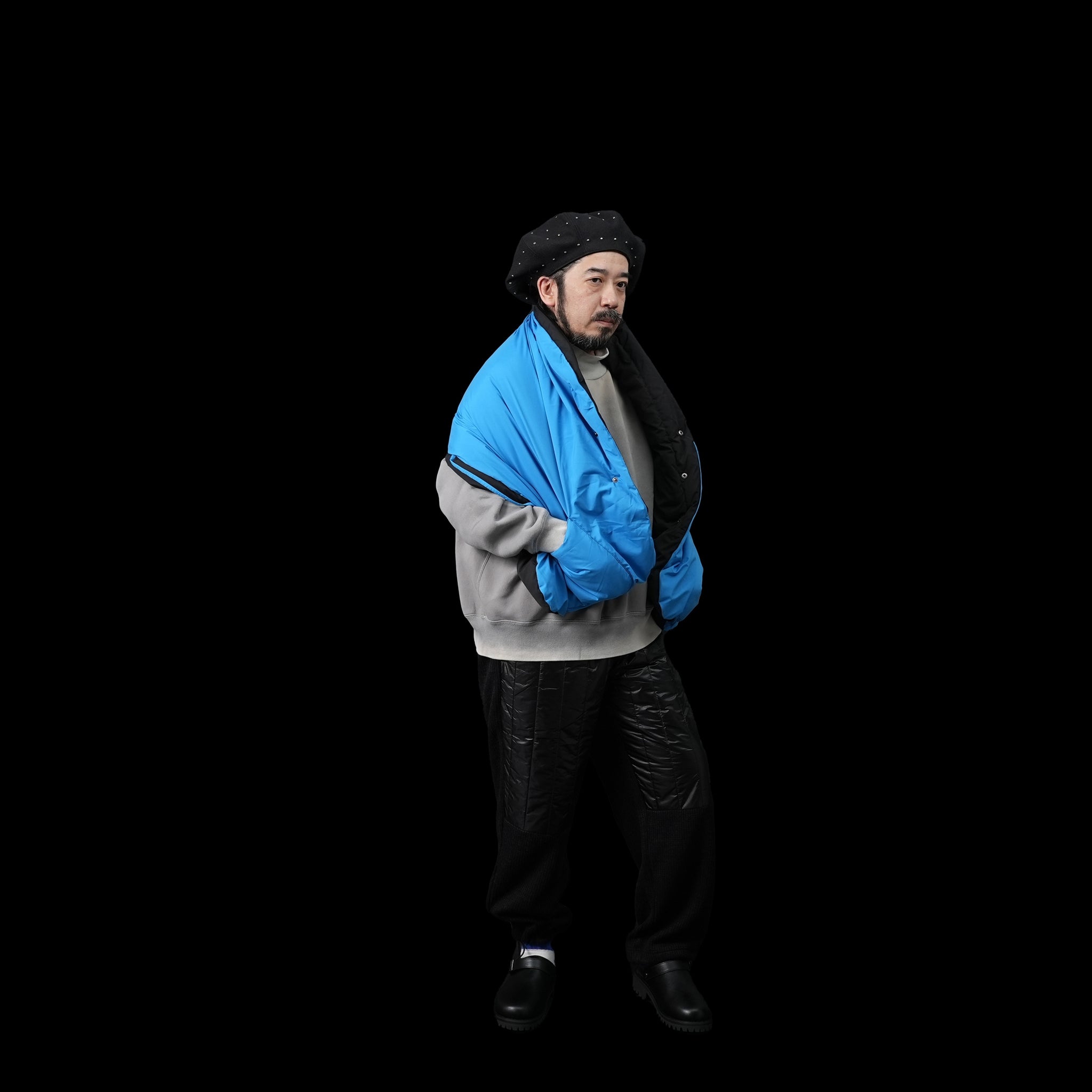 No:FEW23WAC5116b | Name:REVERSIBLE DOWN CAPE | Color:Black×Blue【MIFFEW_ミフュー】