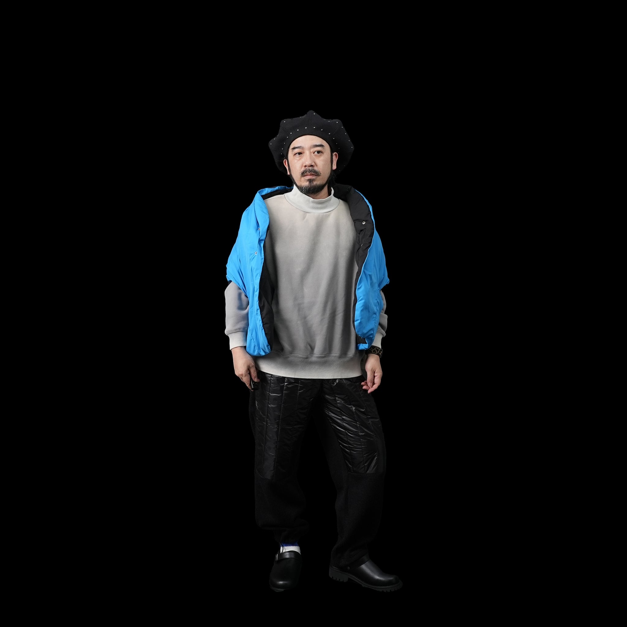 No:FEW23WAC5116b | Name:REVERSIBLE DOWN CAPE | Color:Black×Blue【MIFFEW_ミフュー】