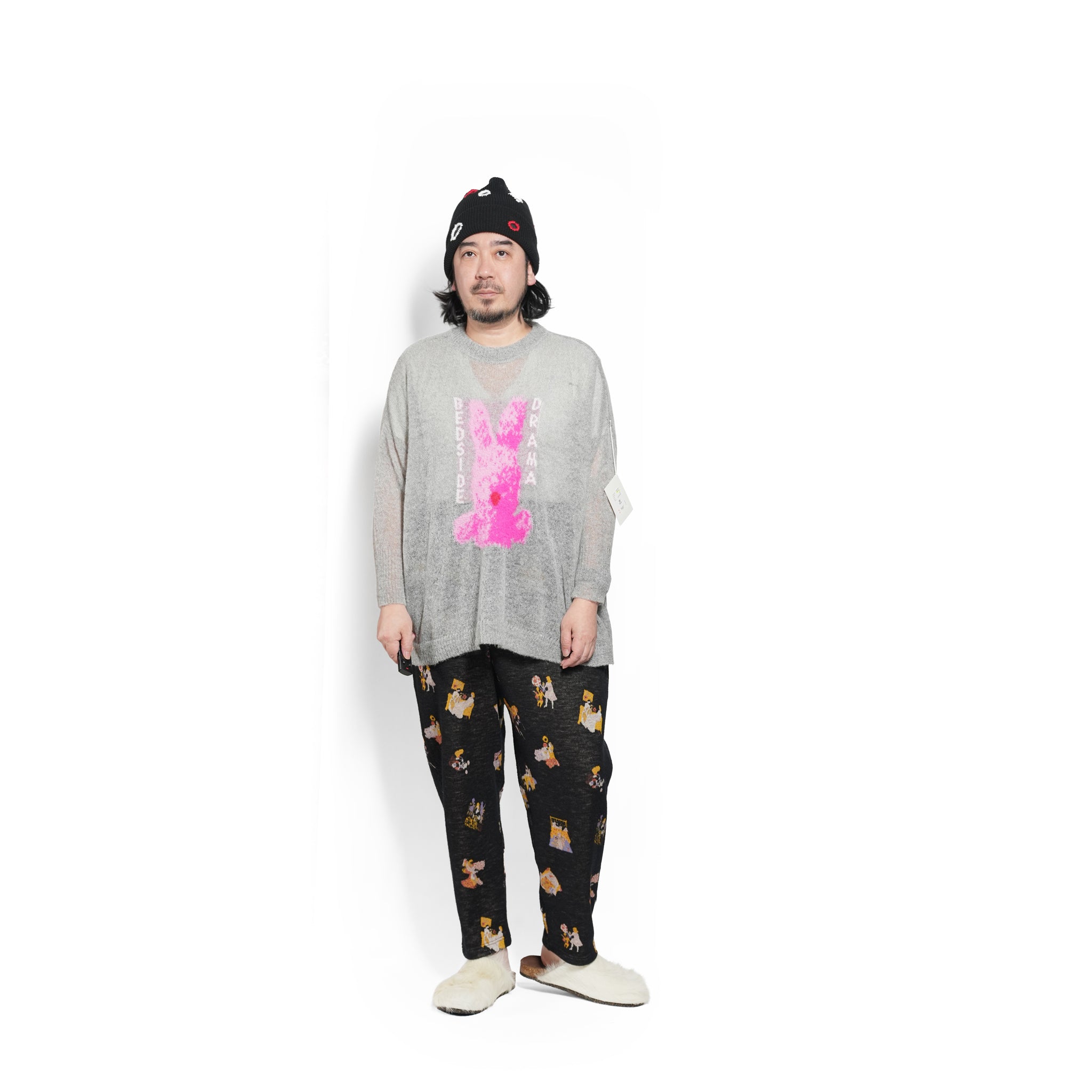 Pink Rabbit Wide Knit Sweater – Grey | BEDSIDEDRAMA | 入荷予定アイテム