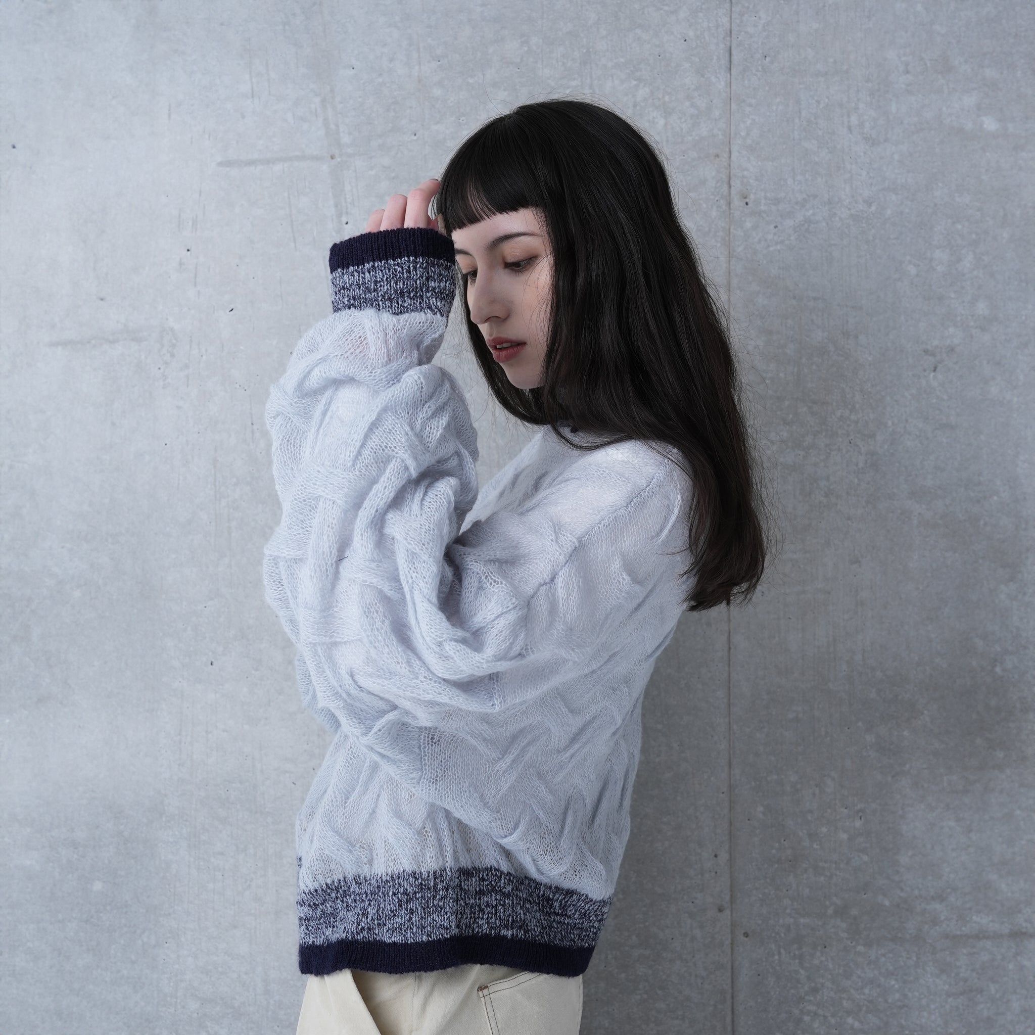 MOHAIR KNIT_SUPER LONG SLV. SLIT TURTLE – Lt Grey | 252-420_lt grey | CaRouseLamBRa