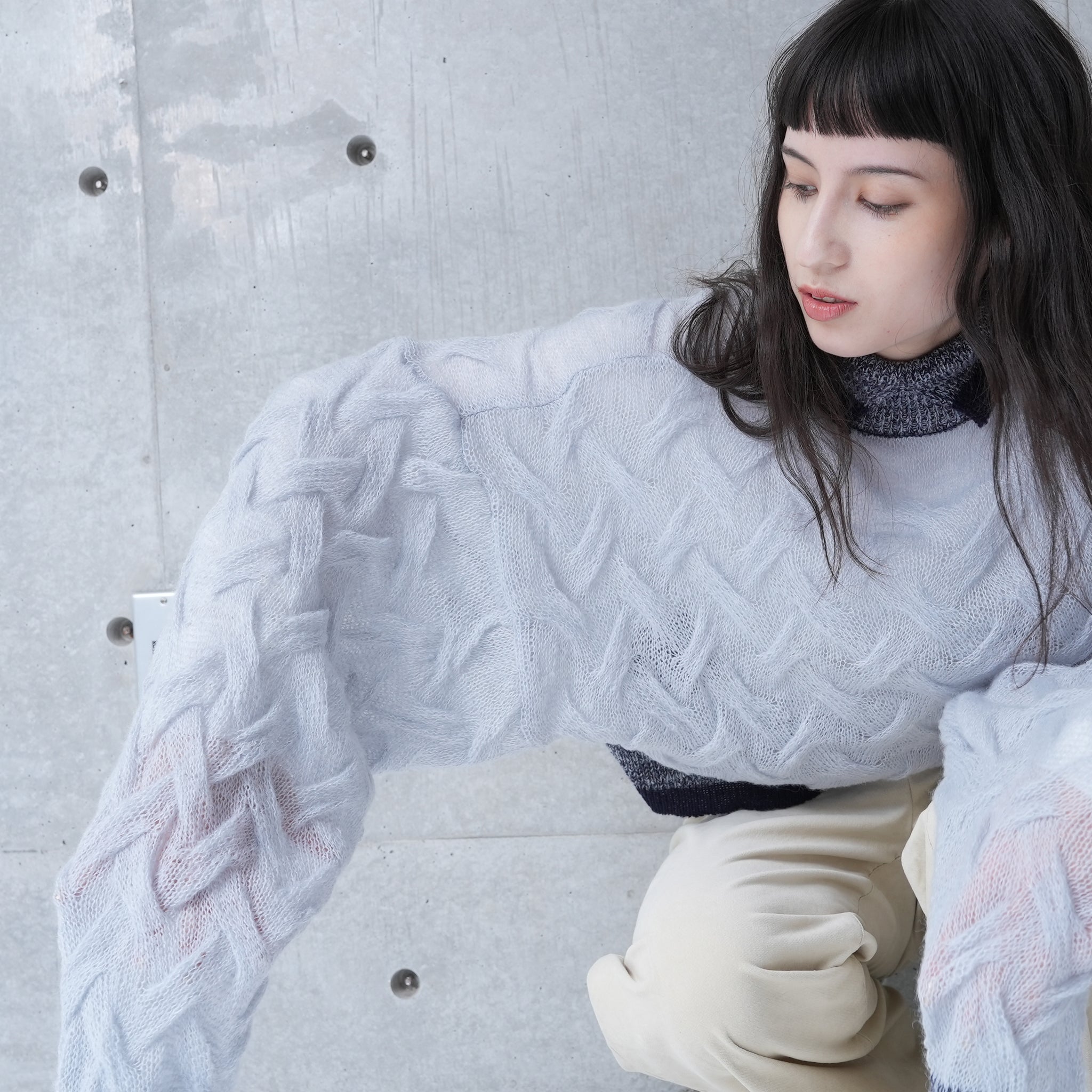 MOHAIR KNIT_SUPER LONG SLV. SLIT TURTLE | Color_Lt Grey | No_252-420_lt grey【CaRouseLamBRa_ケラウズランブラ】